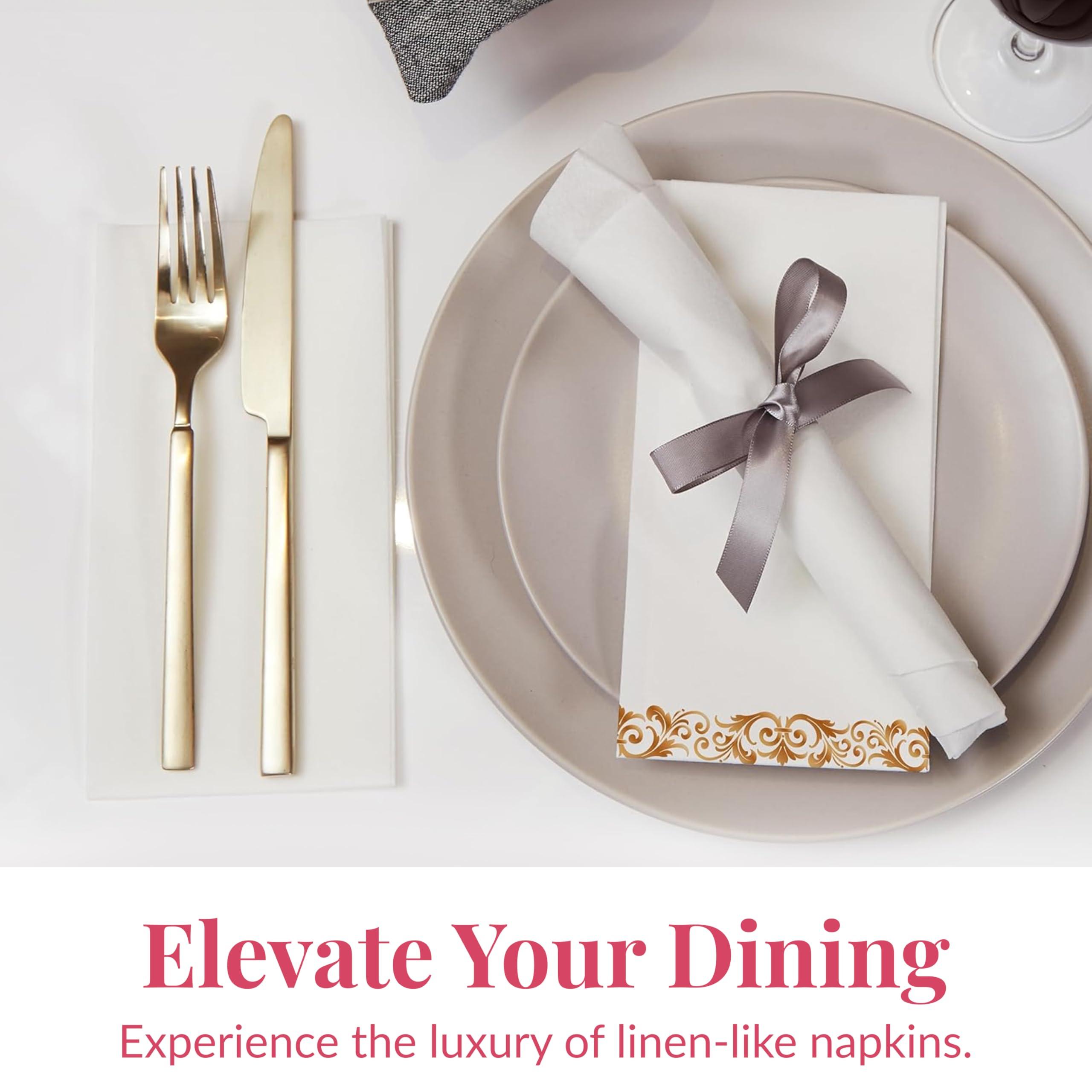 Prestee 50-Pack Linen Feel Dinner Napkins by Prestee - Soft Disposable Paper Hand Towels for Bathroom and Events - Durable, Absorbent Party Napkins for Weddings, Dinners and Special Occasions - 7.8 x 4.25 In