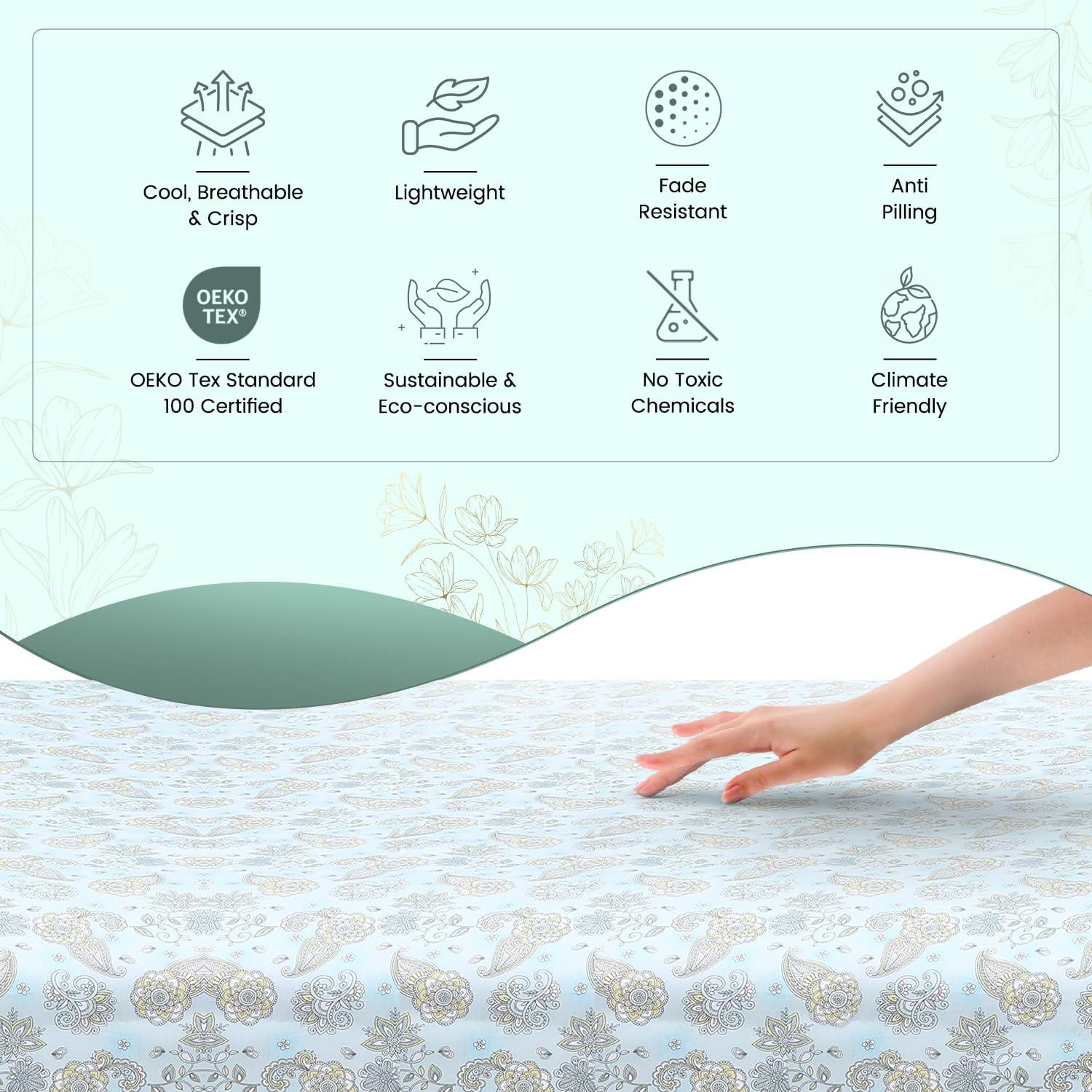 FEATHER & STITCH NEW YORK Feather & Stitch Softest 100% Cotton Sheets, 300 Thread Count Percale Weave Bedding, 16\" Deep Pocket, Cooling Sheets, Breathable Bed Set, Hotel Premium Quality (Twin, Aqua Paisley)