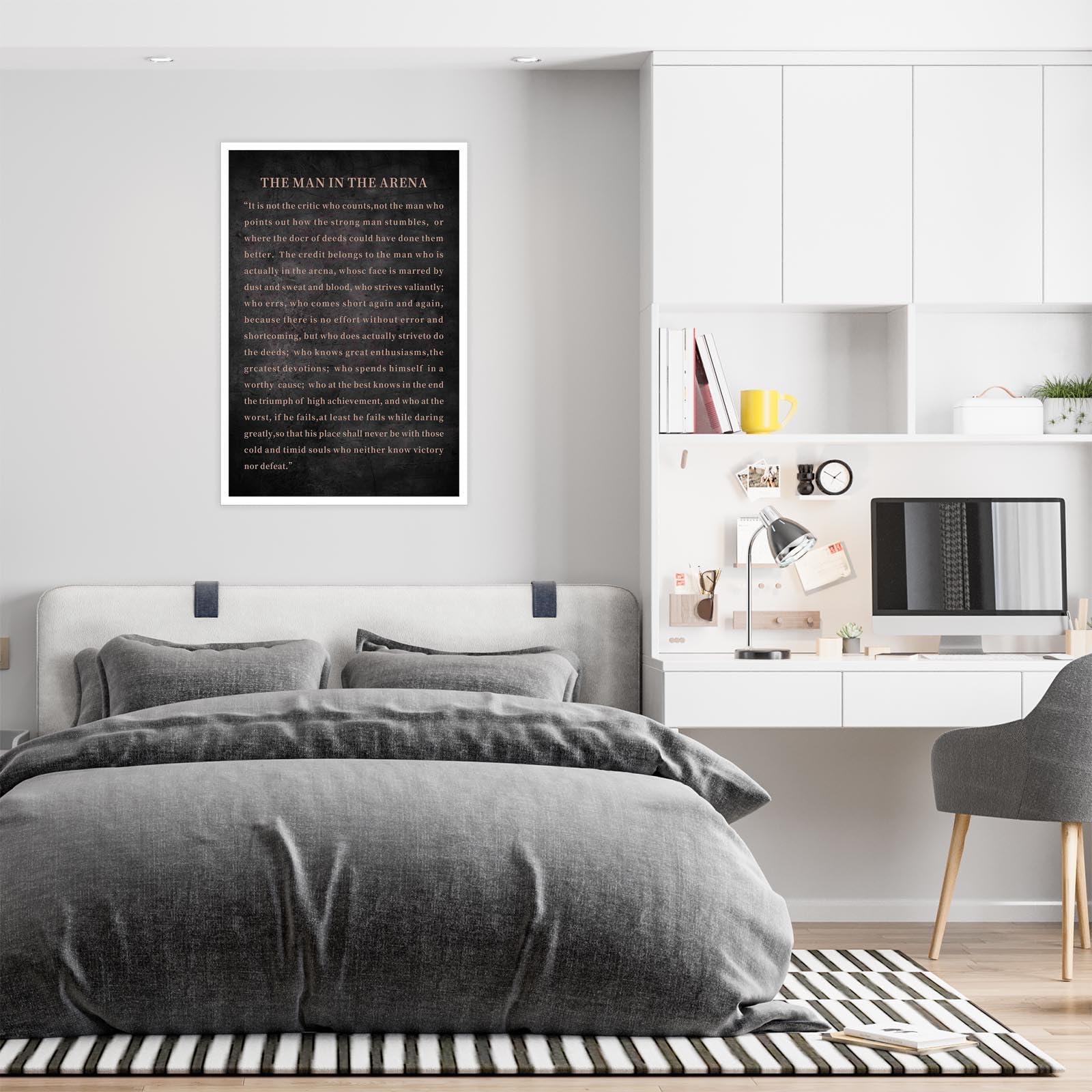 Dcvjiy Dcvjiy Canvas Wall Art The Man In The Arena Metal Print,Theodore Roosevelt Quote Artwork Painting For Modern Living Room Office Decor Framed Ready To Hang 16x24in Unframed