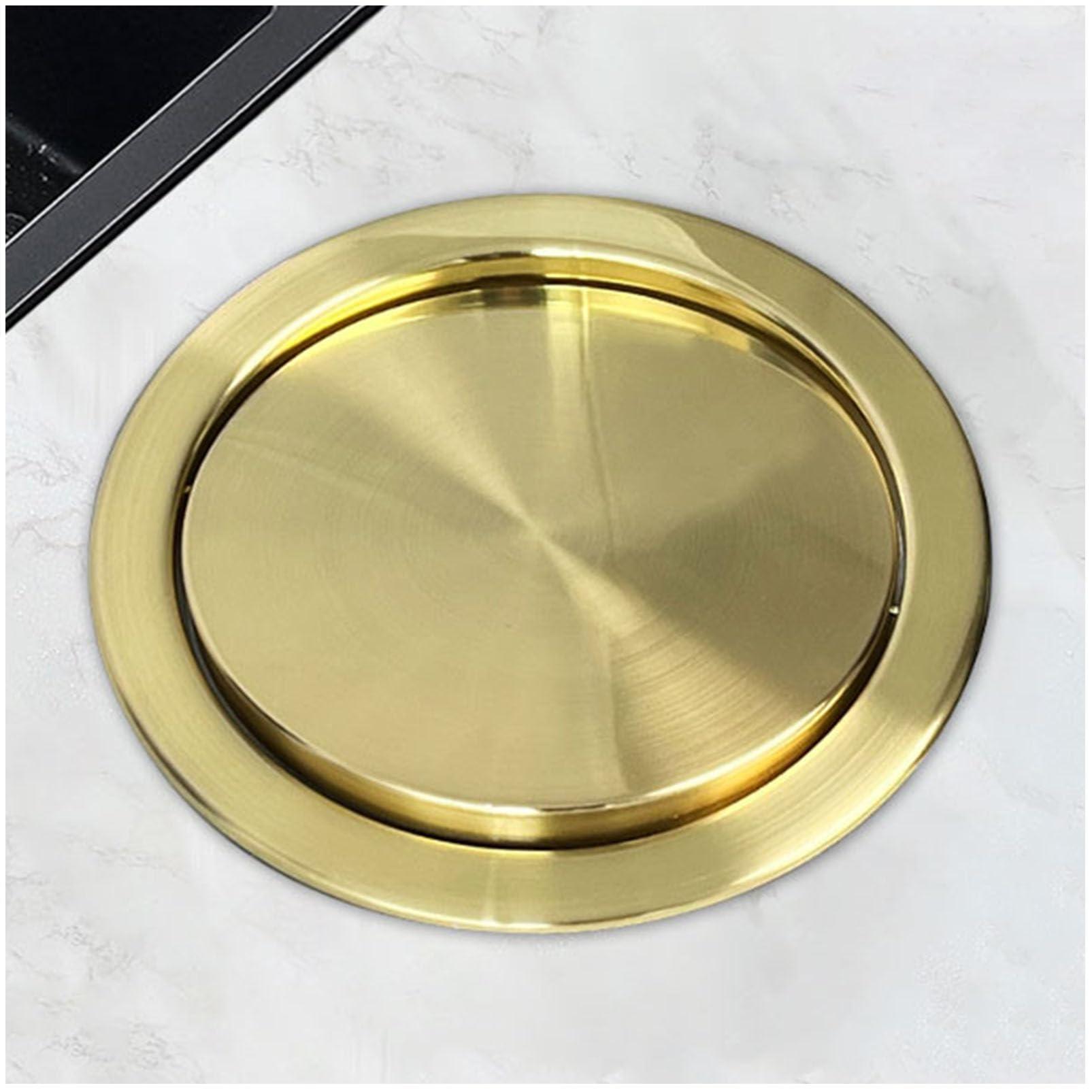 YISHUOYZBS Waste Chute Lid Built-in Countertop Trash Bin Lid Cover, Stainless Steel Garbage Lid Balance Flap Cover, Brushed Surface Trash Grommet Swing Trash Can Lid, for Kitchen/Bathroom/Restaurant-gold