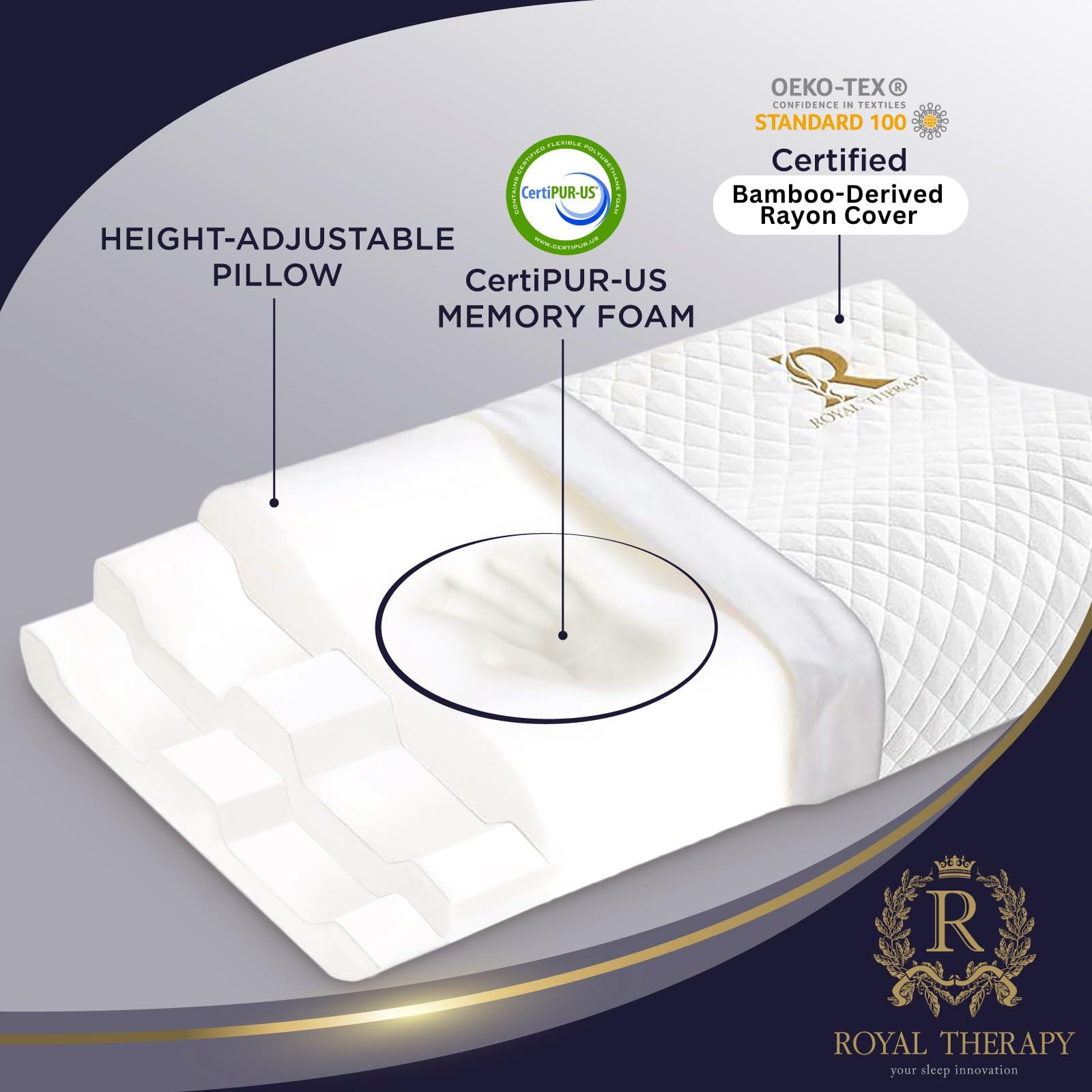 Royal Therapy Memory Foam Pillow, Cervical Pillow, 4-Layer Queen, Contour Pillow, Side Sleeper Pillow, Neck Support Pillow, Pillow for Neck Pain, Pillow for Side Sleepers, CertiPUR-US