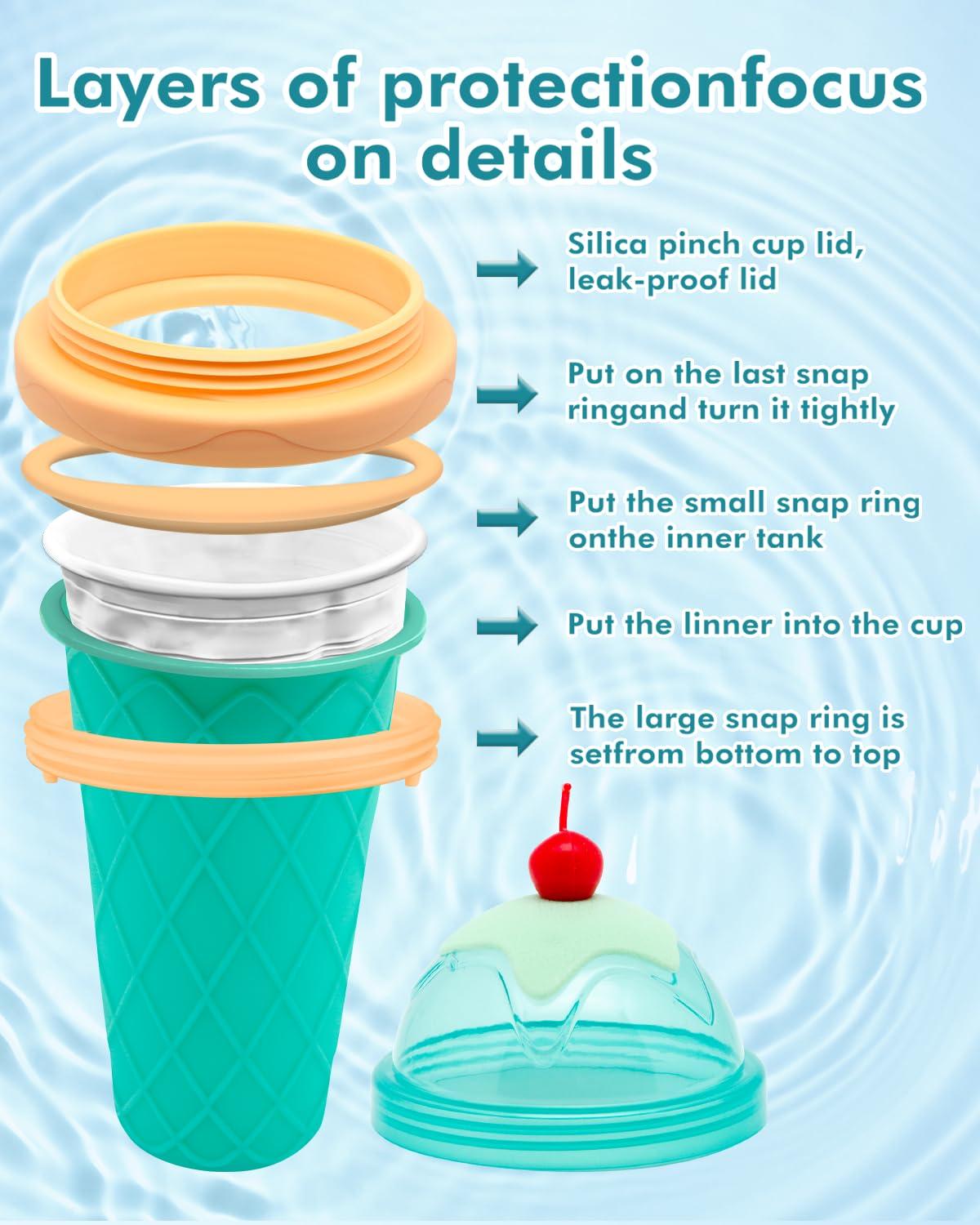 Bollove Slushie Cup, Smoothie Cups with Lids & Straws, Slushy Cup for Juices, Milk and Ice Cream Make, Portable Frozen Magic Slushie Cup Maker for Kids, Friends and Family (Green)