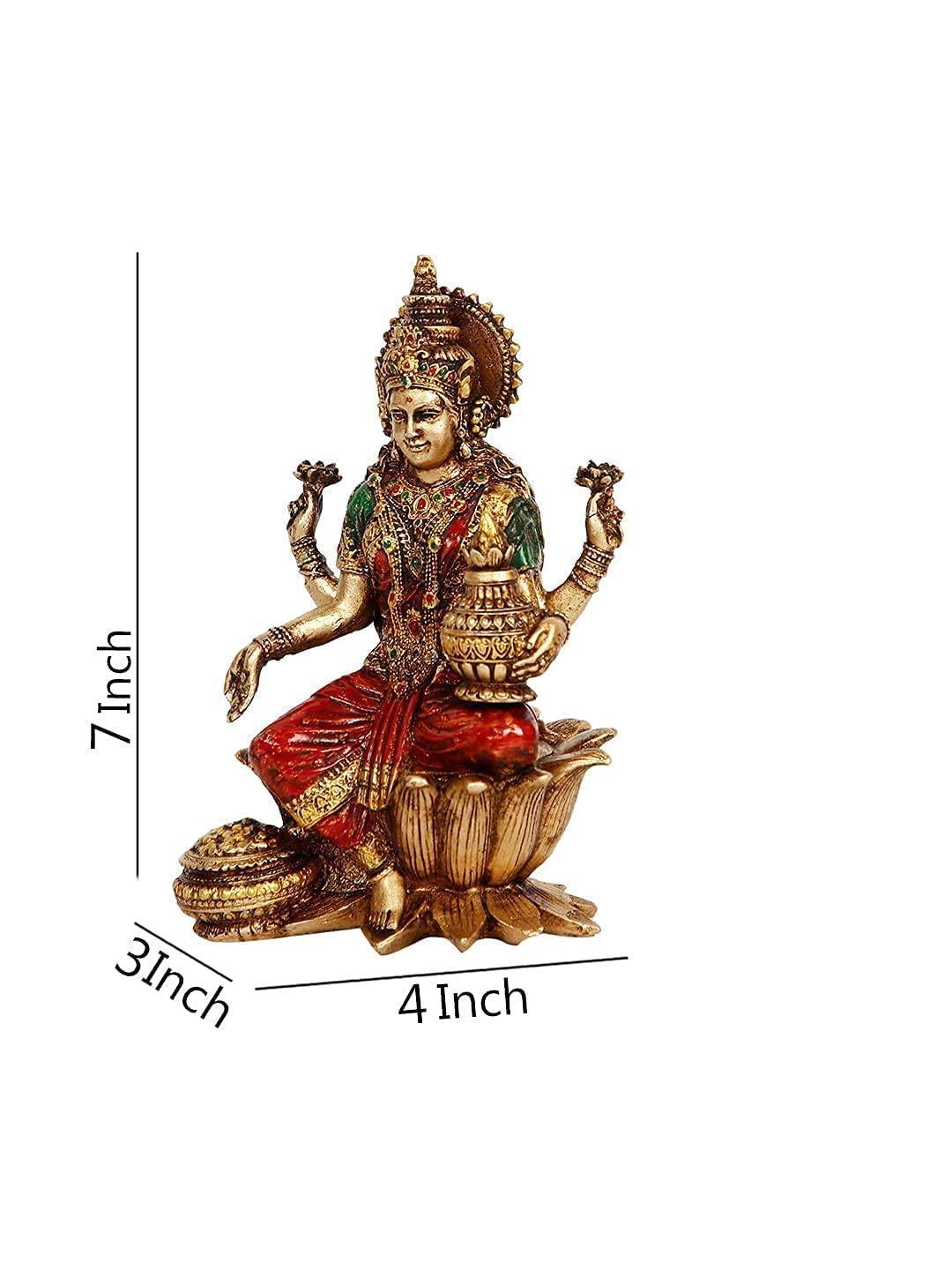 PSQURMART PSQURMART Resin Laxmi ji Blessing Sitting on Lotus with Kalash & Antique Resin Statue for Temple Puja Home Decor Murti Office Gift Item Showpiece Hight-7 Inches