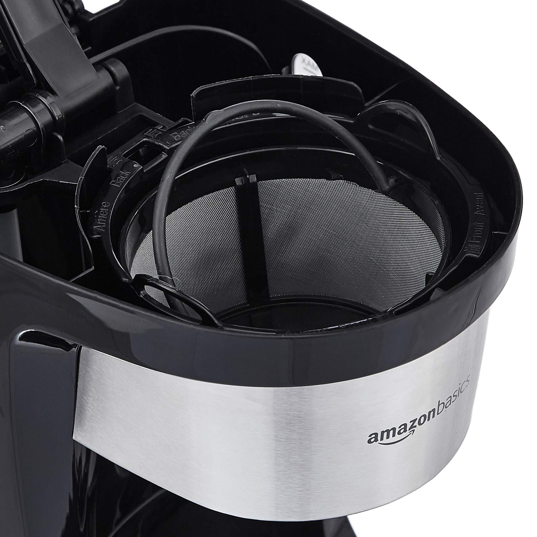 Amazon Basics Amazon Basics Coffee Makers, 5-Cup Coffee Machines with Reusable Filter, Coffee Pots, Black & Stainless Steel