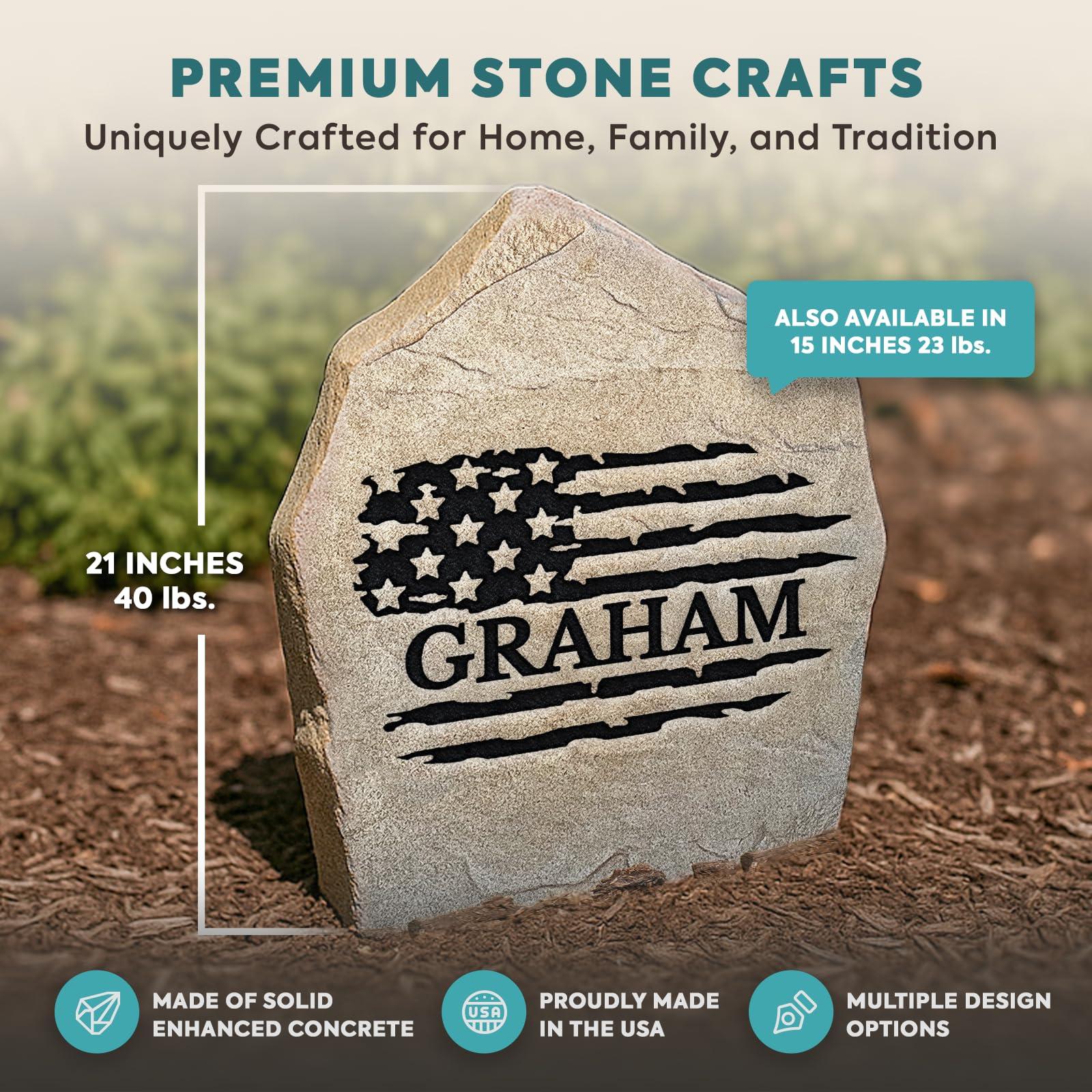 DESIGN A STONE Personalized Flag Name Stone - Engraved Garden Stone - Sandstone 21\" x 21\" - Monogram Stone by Design A Stone