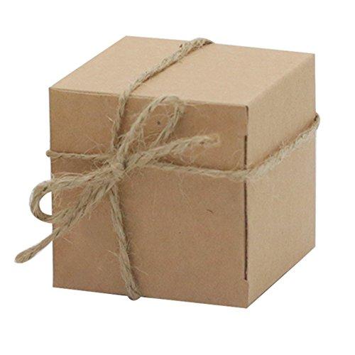 Amajoy Amajoy 50pcs Kraft Favor Boxes with 50pcs Twine, Rustic Kraft Paper Candy Box for Wedding Favor Baby Shower Favor