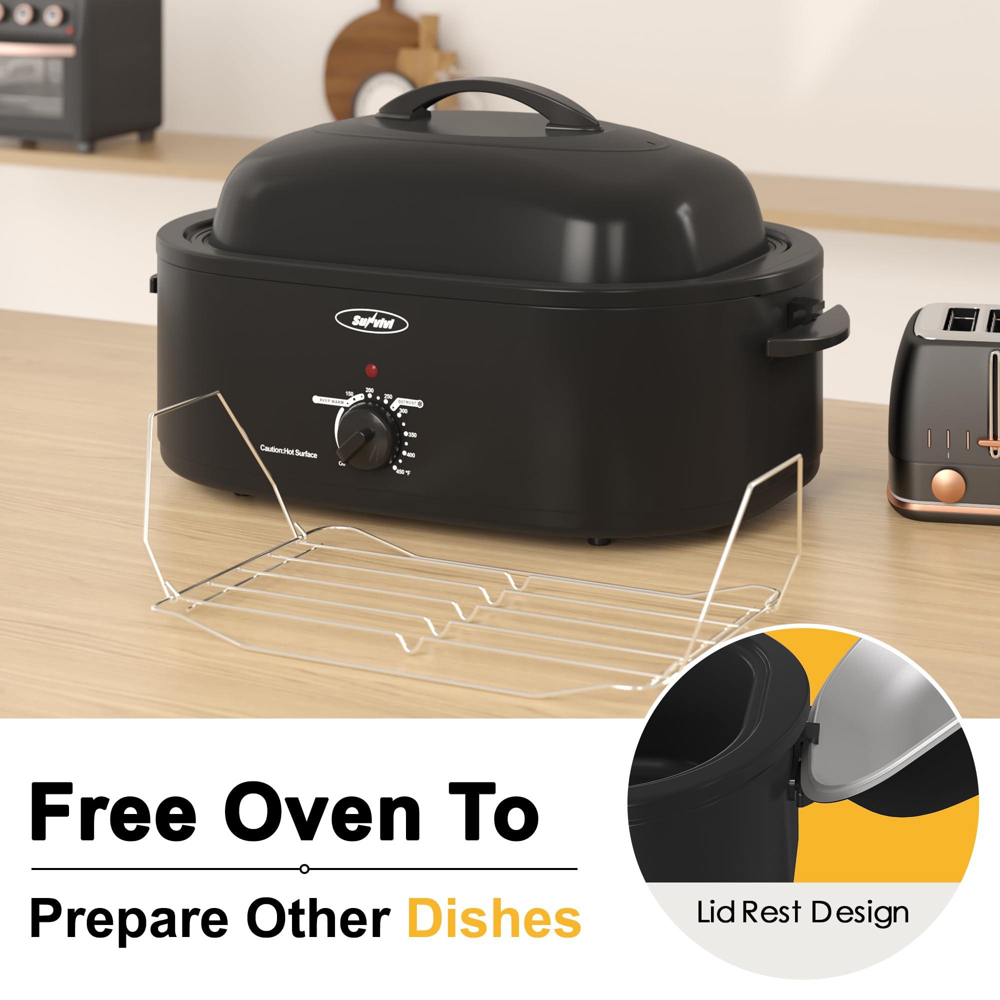 Sunvivi Sunvivi 18 Quart Electric Roaster Oven with Self-Basting Lid, Turkey Roaster Oven Buffet with Removable Pan, Cool-Touch Handles, Black