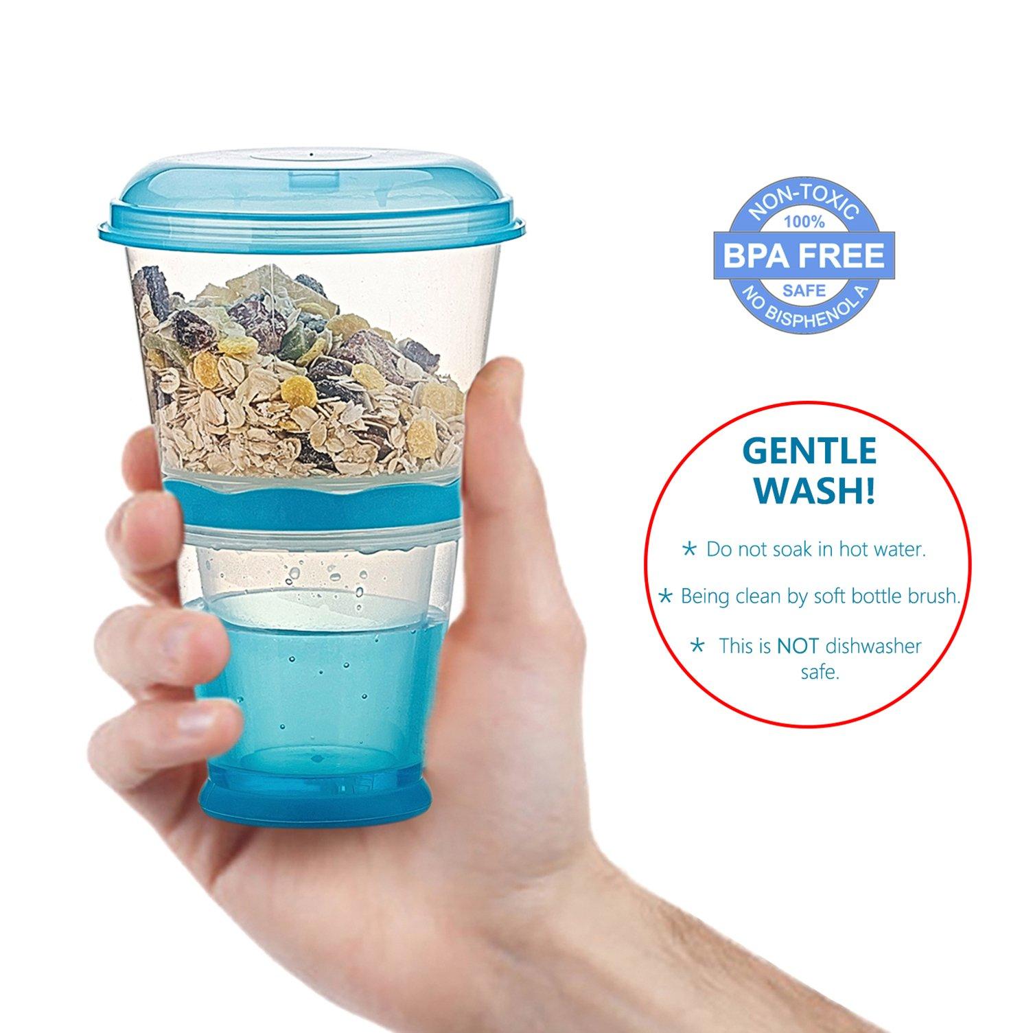 Pogah Cereal On The Go, Cup Container Breakfast Drink Milk Cups Portable Yogurt and Travel To-Go Food Containers Storage With Spoon(Blue)