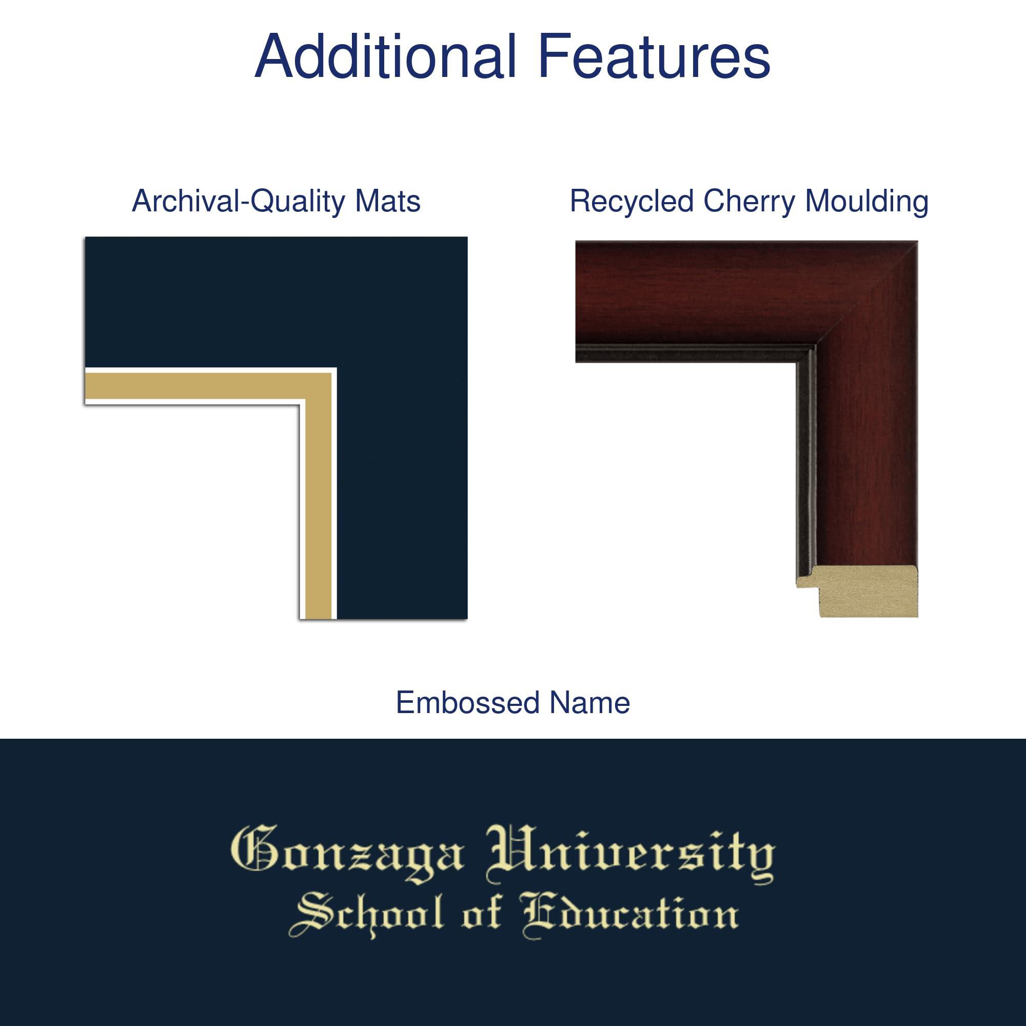 Framerly Framerly - Gonzaga University School of Education 10\" W X 8\" H Diploma Frame - Fits a Bachelor\'s and Master\'s - Gold Embossed Diploma Frame - Cherry Moulding with Navy and Gold Matting