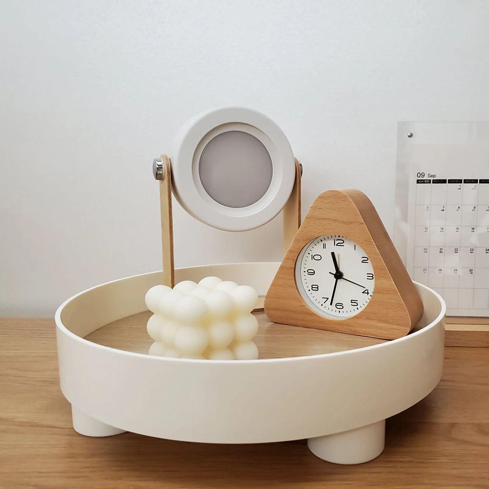 plplaaoo Snack Storage Tray,Round Plastic Tray, Vanity Serve Tray, Modern Round Plastic Tray - Stylish Decorative Desktop Organizer Tray for Snacks, Accessories and Cosmetic Dresser Storage(White), round