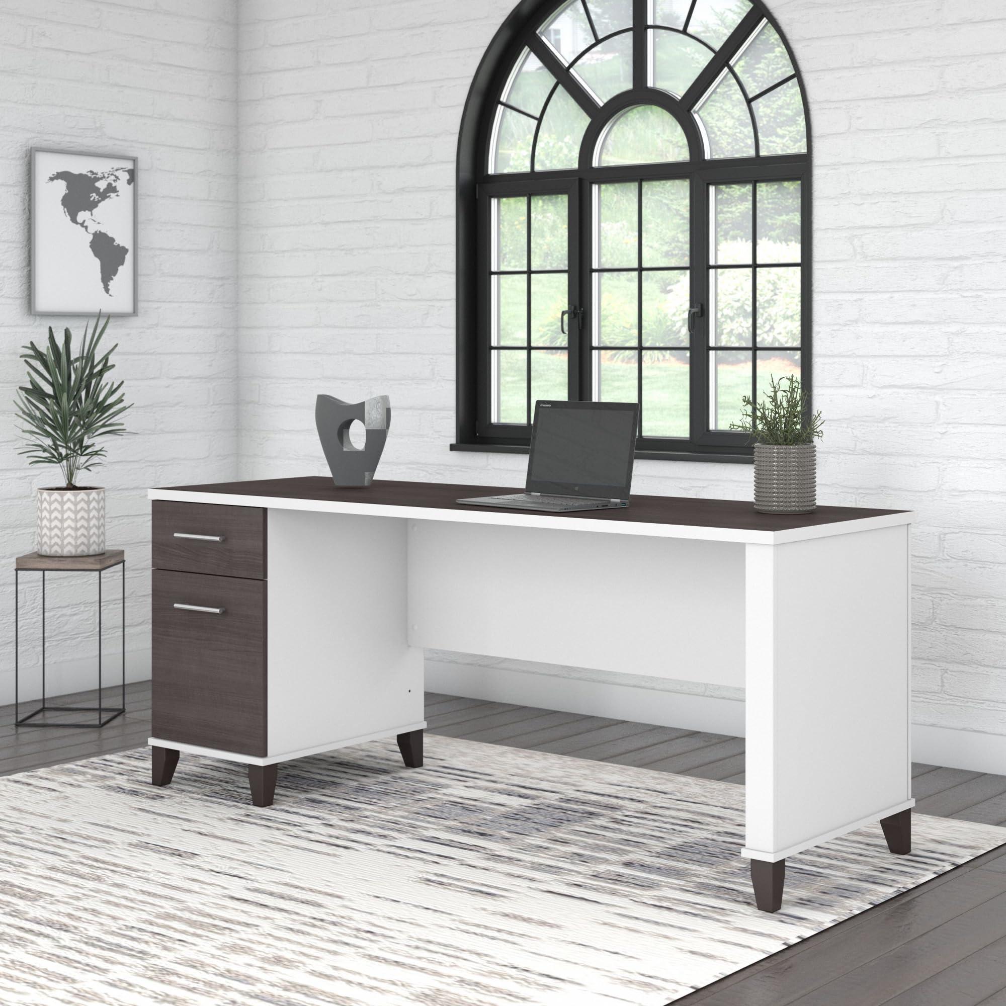 Bush Furniture Bush Furniture Somerset 72W Office Desk with Drawers in White and Storm Gray | Large Wooden Computer Table for Home Office Workspace
