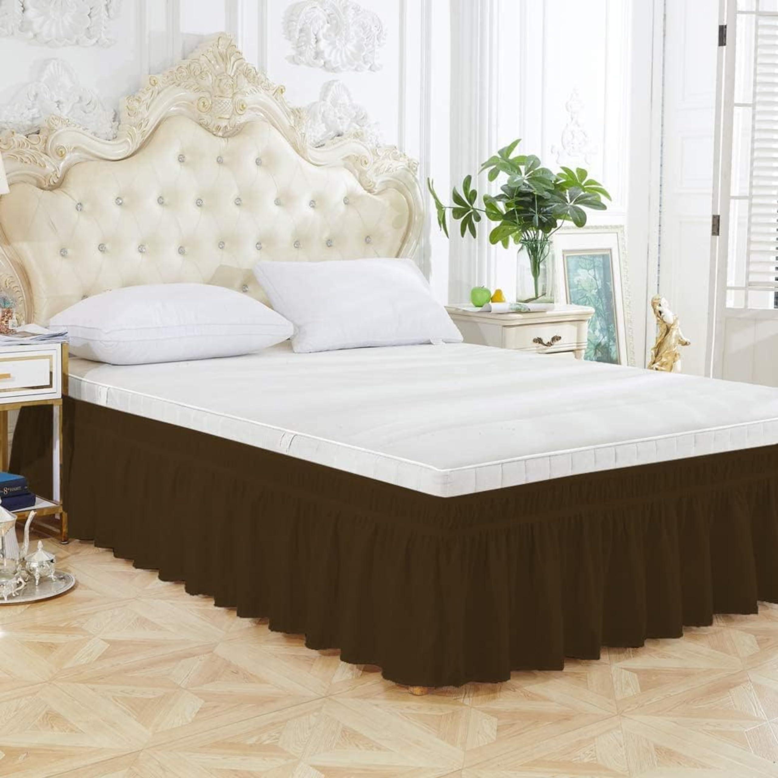 HIGH LANE BEDDING HIGH LANE BEDDING Full Wrap Around Bed Skirts with 14\"\" Drop - Three Sides Fabric Adjustable Elastic Dust Ruffle Silky Soft -800 TCPure Cotton Bed Skirt with 14\"\" Drop-Full(54\"\"X 75\"\") Chocolate