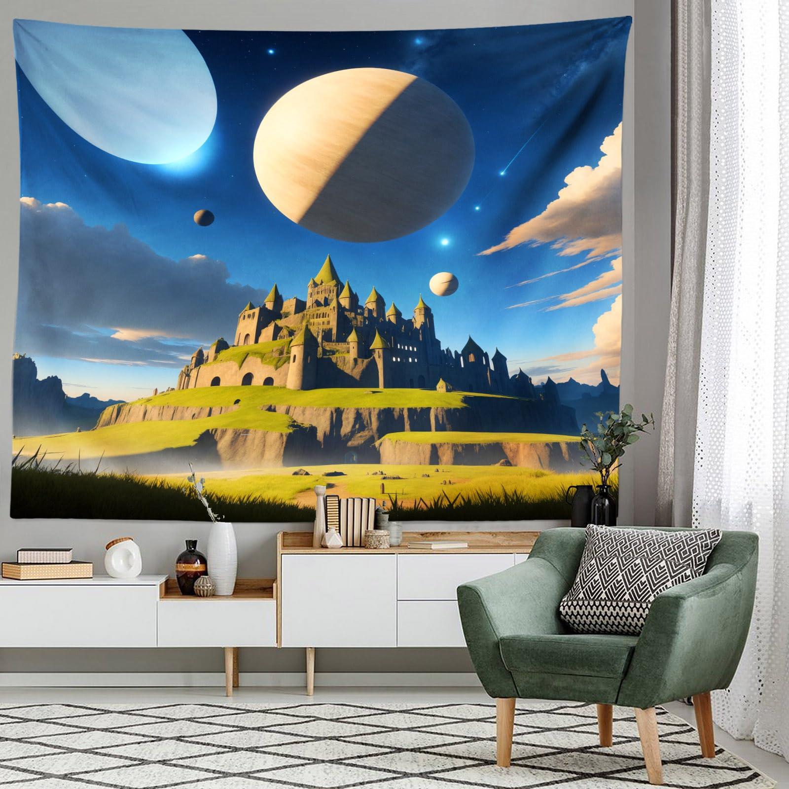 Generic Castle Tapestry Aesthetic Planet Tapestries Fantasy Wall Hanging for Bedroom Living Room Dorm Style3 70.8x90.6
