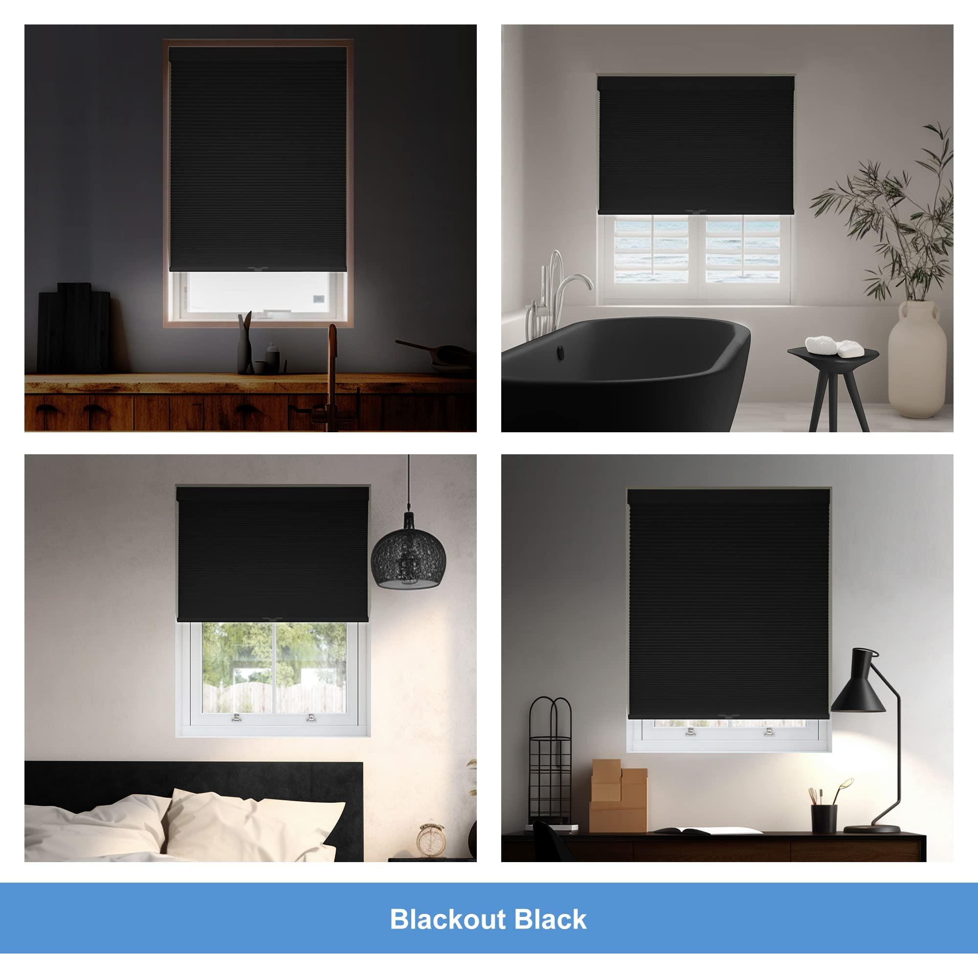 HOTSOON Blackout Cellular Shades Cordless Honeycomb Shades for Windows HOTSOON Pull Down Honeycomb Blinds sliding door Office Living room blinds of Bedroom.Black.44.5" W x 72" H