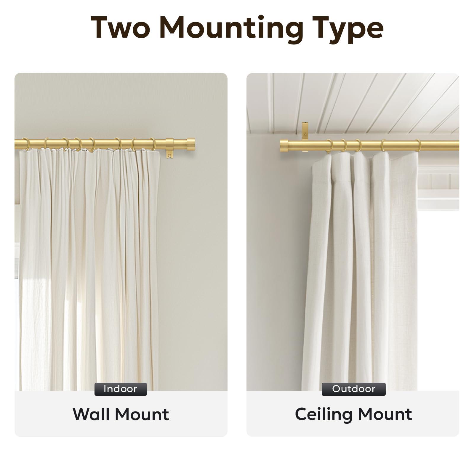 zeerobee Zeerobee Curtain Rods for Windows 32 to 72, 1 Inch Heavy Duty Drapery Rods with Adjustable Length, Outdoor Modern Curtain Pole with Simple End Caps, 32"-72", Brushed Gold