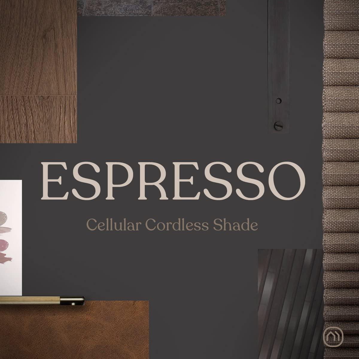 Mood MOOD Top Down Bottom Up Cellular Shades | Luxury Meets Function | Cordless, Light Filtering, Insulation, Acoustic Comfort | Honeycomb Blinds for Windows | Espresso | 44" Width x 72" Height