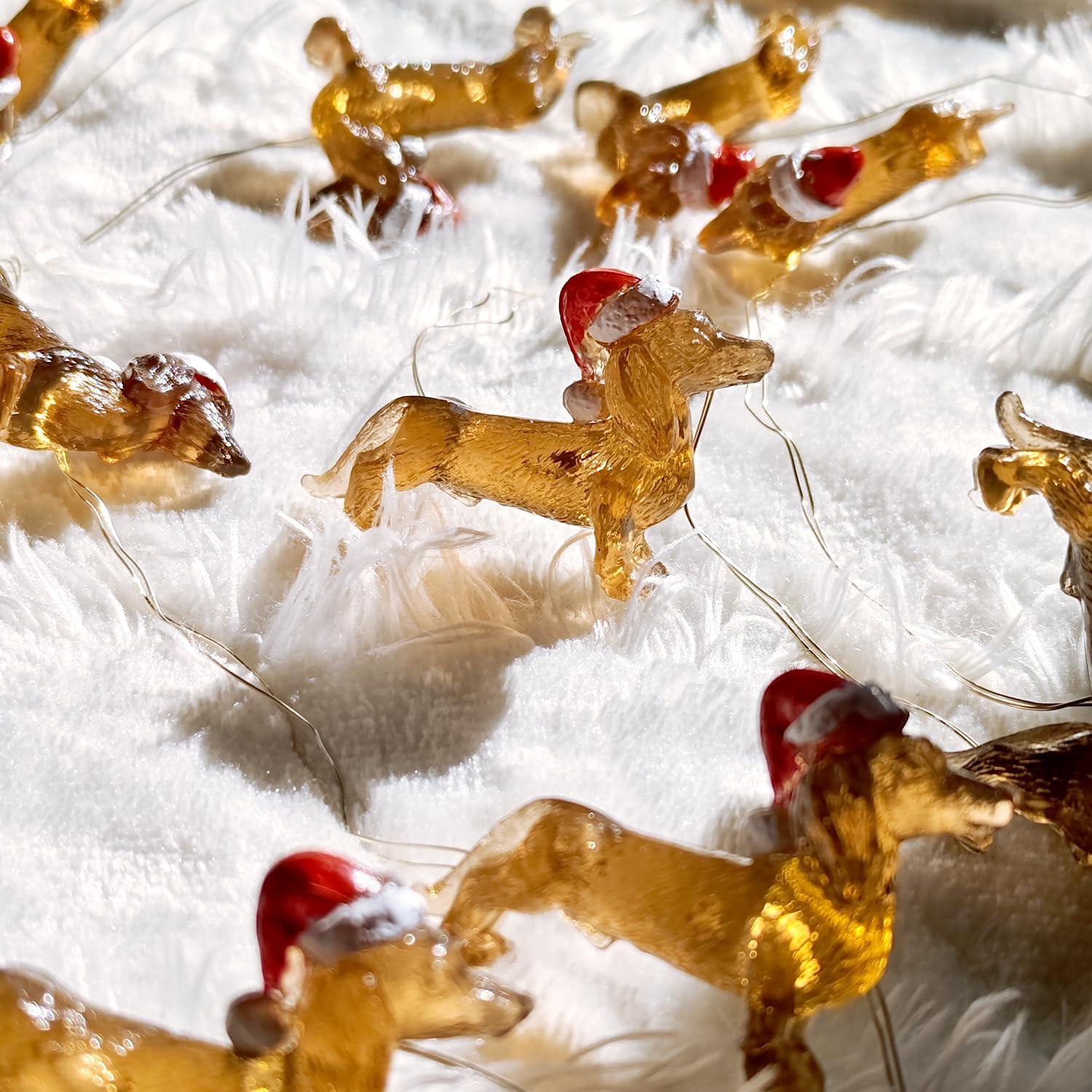 MIYA LIFE Christmas Fairy Lights Dachshund Christmas Lights Dog Lights Battery Operated Dachshund Christmas Ornament - Ideal Dog Christmas Decorations Dachshund Christmas Decor