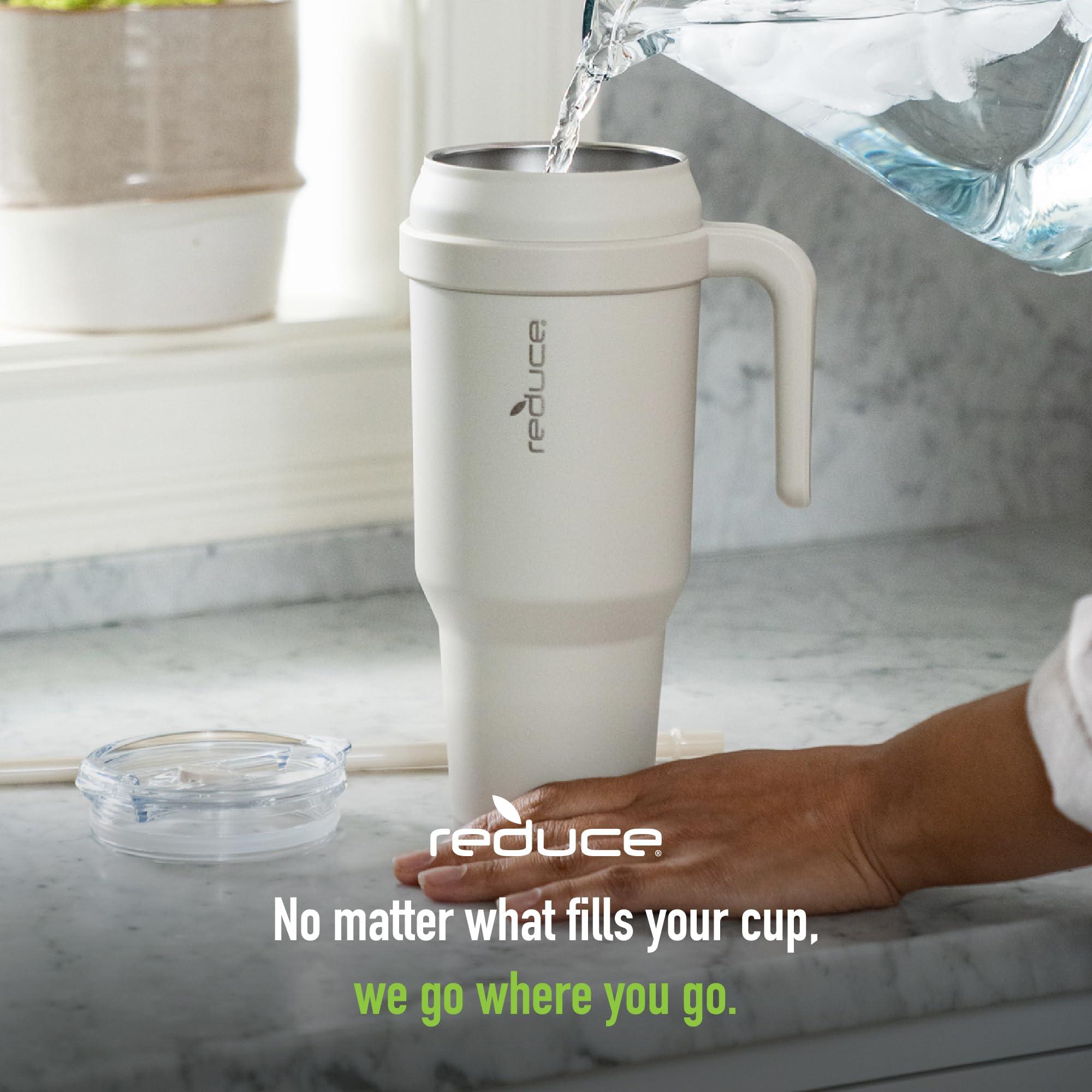 REDUCE REDUCE 50 oz Stainless Steel Tumbler with Handle - Dual-Wall Vacuum Insulated Travel Mug, Sweat-Proof Lid & Reusable Straw - Keeps Drinks Cold for 24 Hrs, Fits Cupholders, Dishwasher Safe - Black