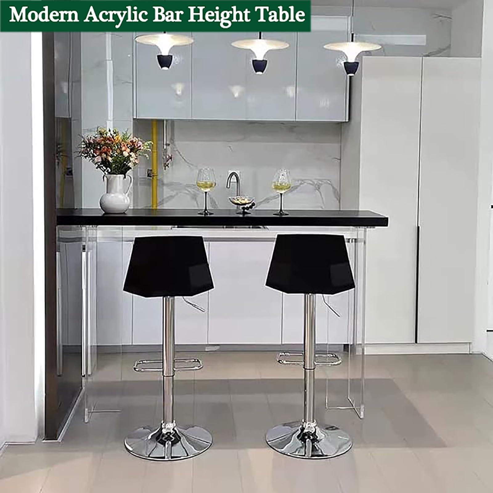 Topjia Bar Height Table,Solid Wood Tabletop & Acrylic Leg,Modern Bar Top Table Narrow Bar Table,Tall Counter Height Table Transparent Pub Tables Dining Table Kitchen Table,No Stool(47.2\", Black)