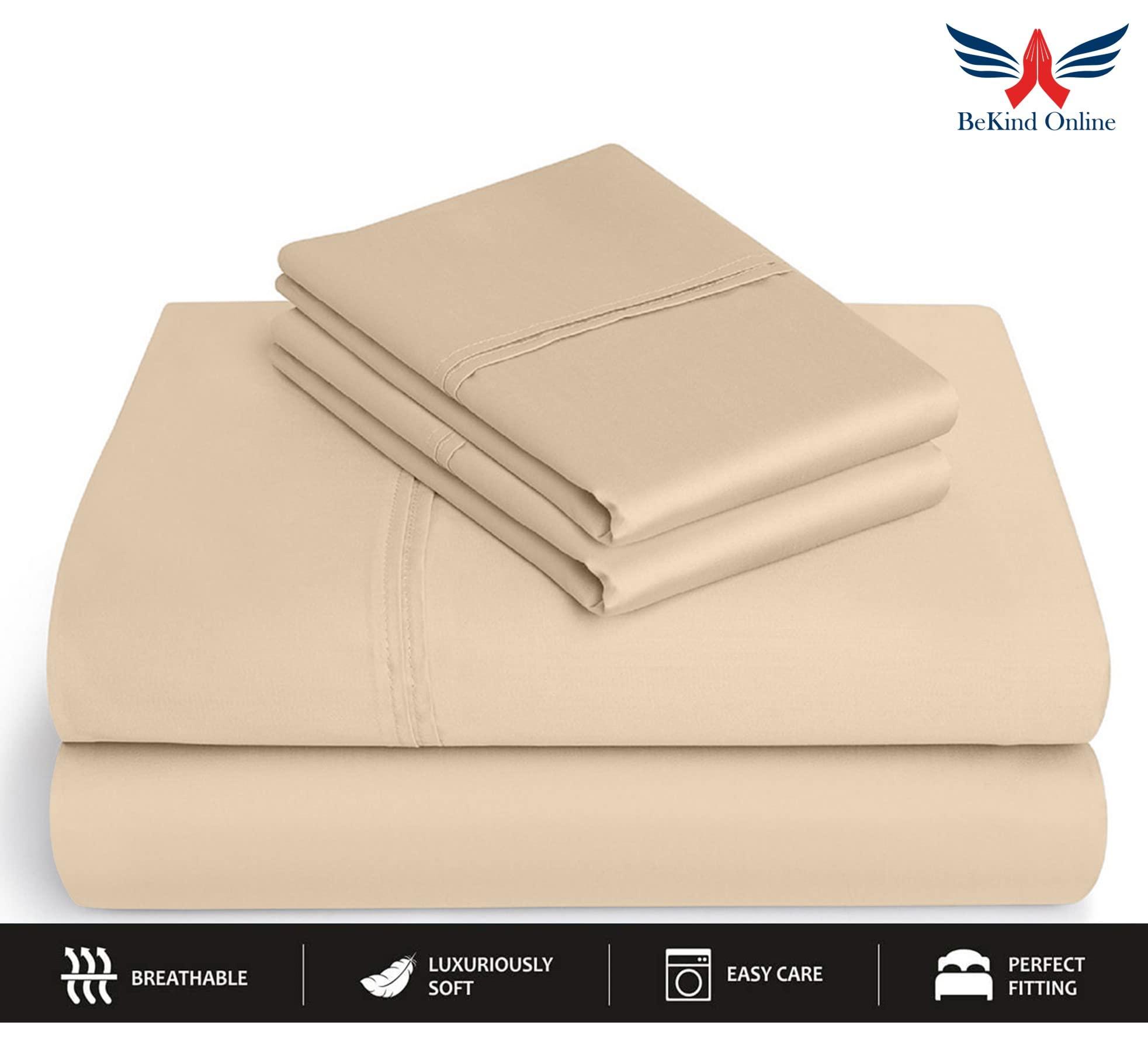 BeKind Online Split Head Cal King Sheet Set for Adjustable Bed, Soft Breathable 39" Split from Top 600 Thread Count 100% Egyptian Cotton 4-PC FlexTop Sheet for Half Split Beds - 12" Deep Pockets - Peach Solid