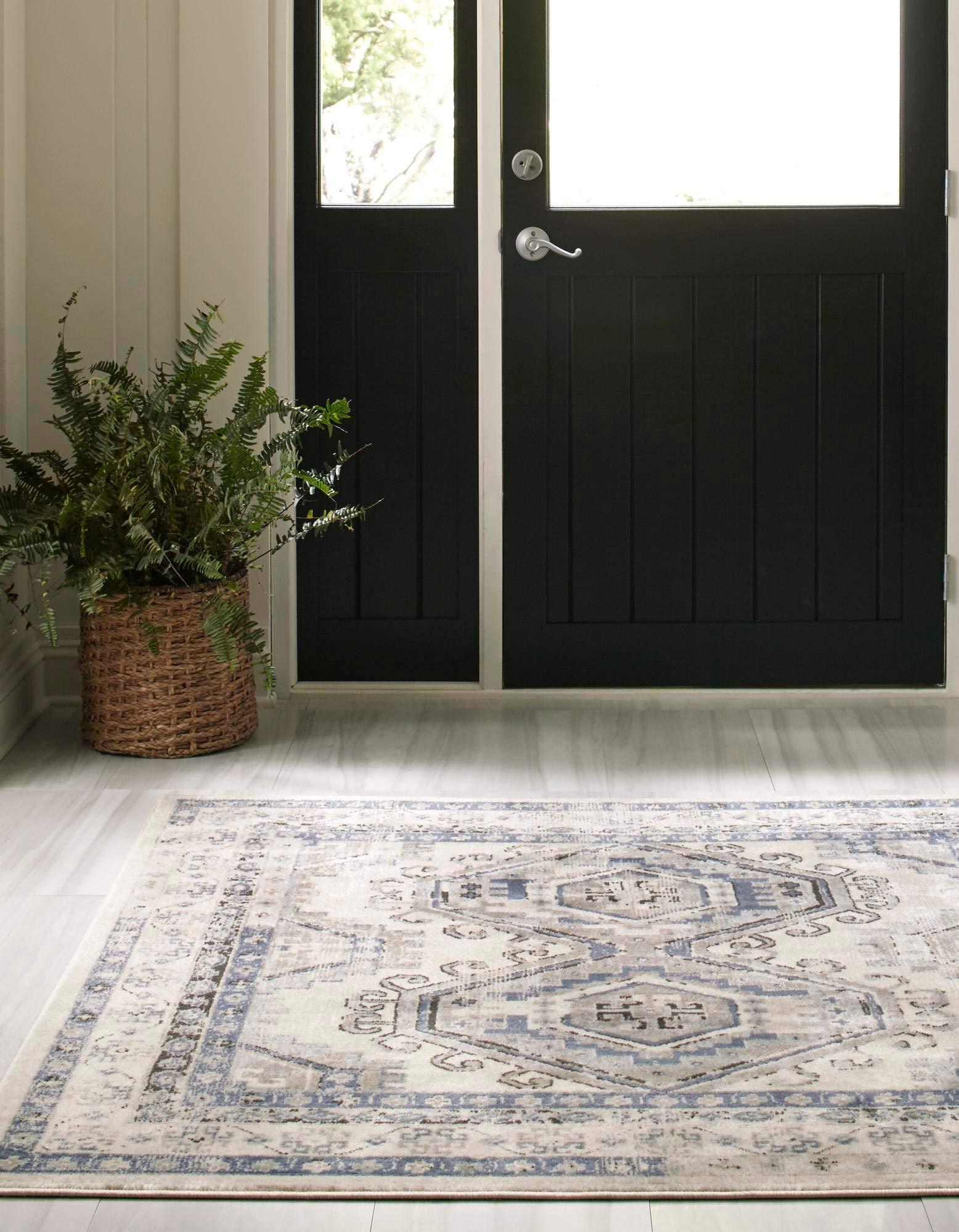 Rugs.com Rugs.com Charlotte Collection Rug 8 Ft Square Aqua Low-Pile Rug Perfect for Living Rooms, Kitchens, Entryways