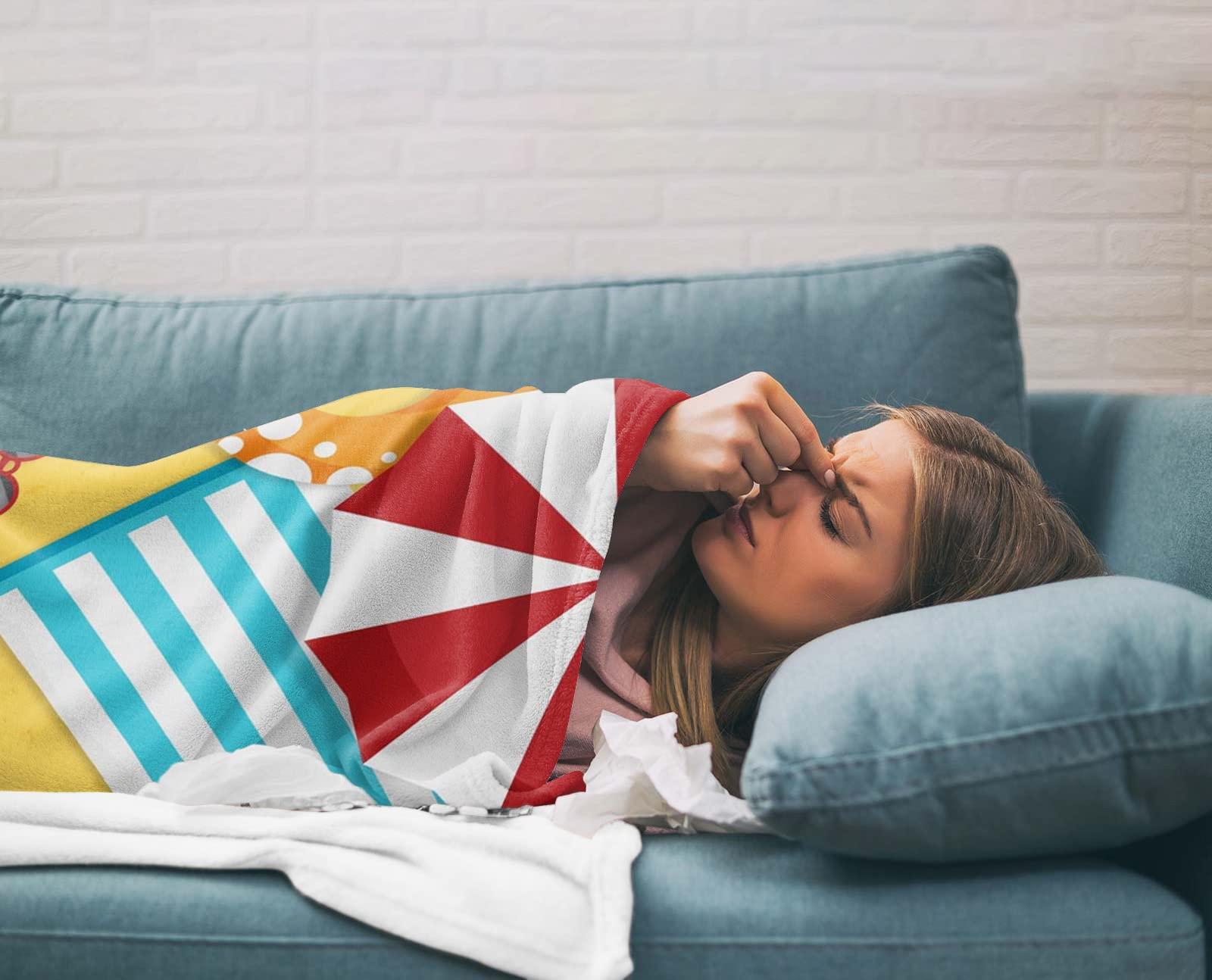 BOSIJOY Flannel Throw Blanket Ocean Summer Beach Ball Surfboard Swim Ring,Lightweight Soft Warm Fleece Blankets Sofa Couch Bedroom,Cartoon Marine Diving Flip-Flops Cozy Fuzzy Microfiber Throws 50x60In