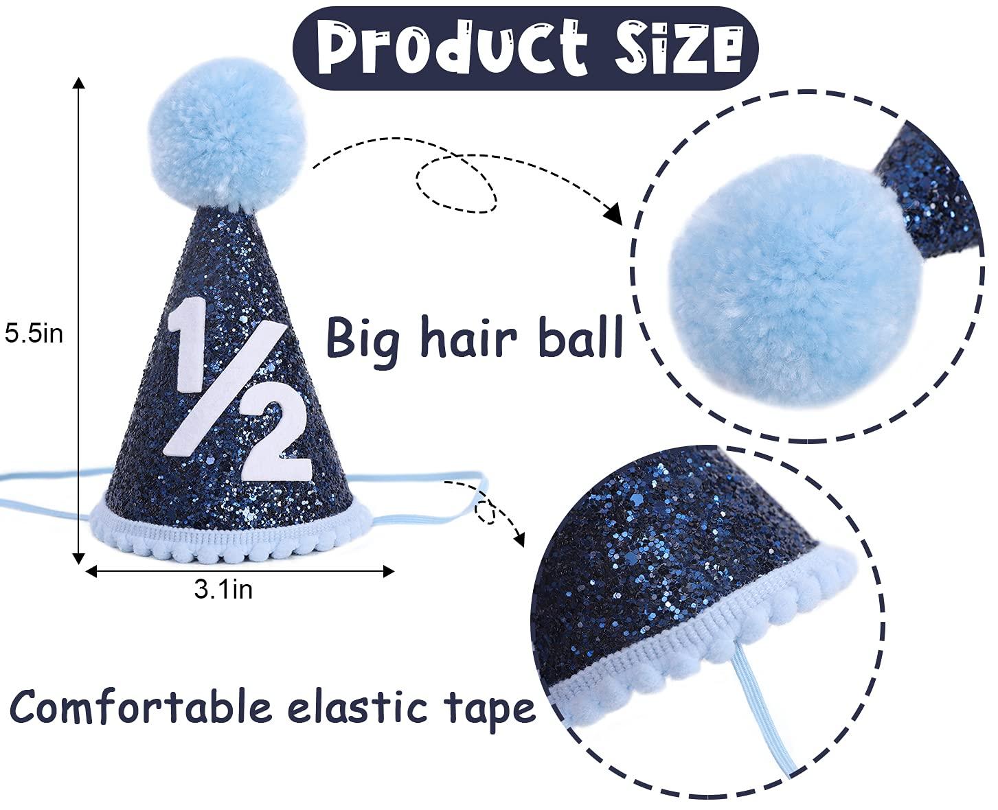 WAOUH WAOUH Blue Party Half Birthday Baby Boy Party Hat - Boy 1/2 Birthday Mini Glitter Blue Party Hat - photo props(LAN SE 1/2 SUI)