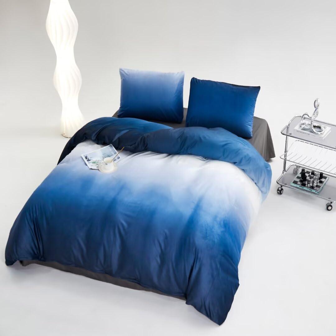 CLOTHKNOW CLOTHKNOW Blue White Velvet Duvet Cover Set Queen 3Pcs Dark Blue Fluffy Bedding Sets Blue White Bedding Duvet Cover Sets Soft Flannel Bedding Queen Size Sets Blue Bedding Sets
