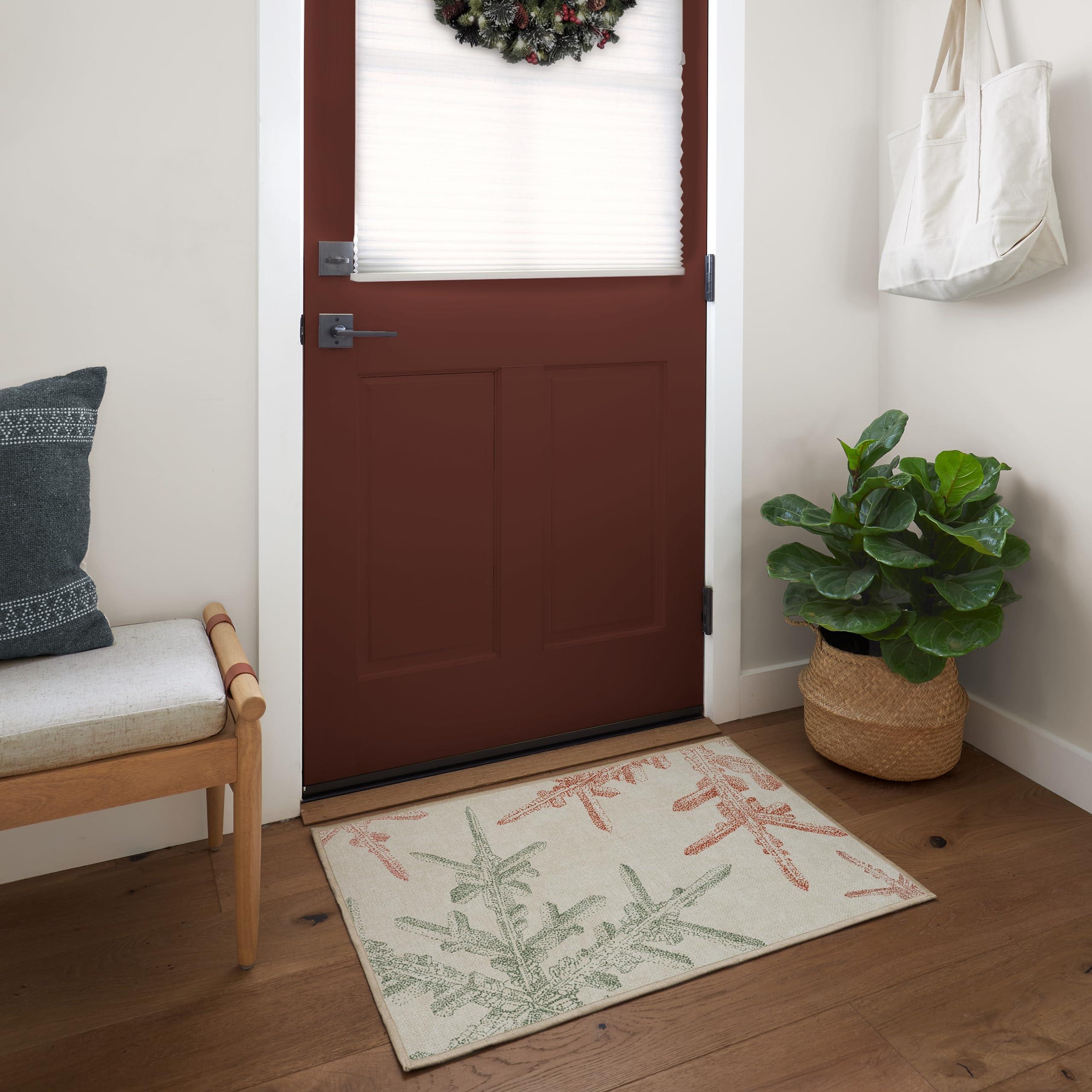 RUGGABLE Ruggable Washable 2x3 Area Rug, Neutral, Premium Winter Rugs for Living Room, Bedroom, Kitchen, Office, Classroom with Gripper Non Slip Pad, Snowflake Creme