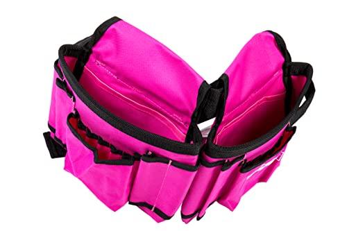 The Original Pink Box The Orignal Pink Box 2-Pouch 10-Pocket Canvas Tool Belt with Hammer Loop, and Adjustable Waist, Pink