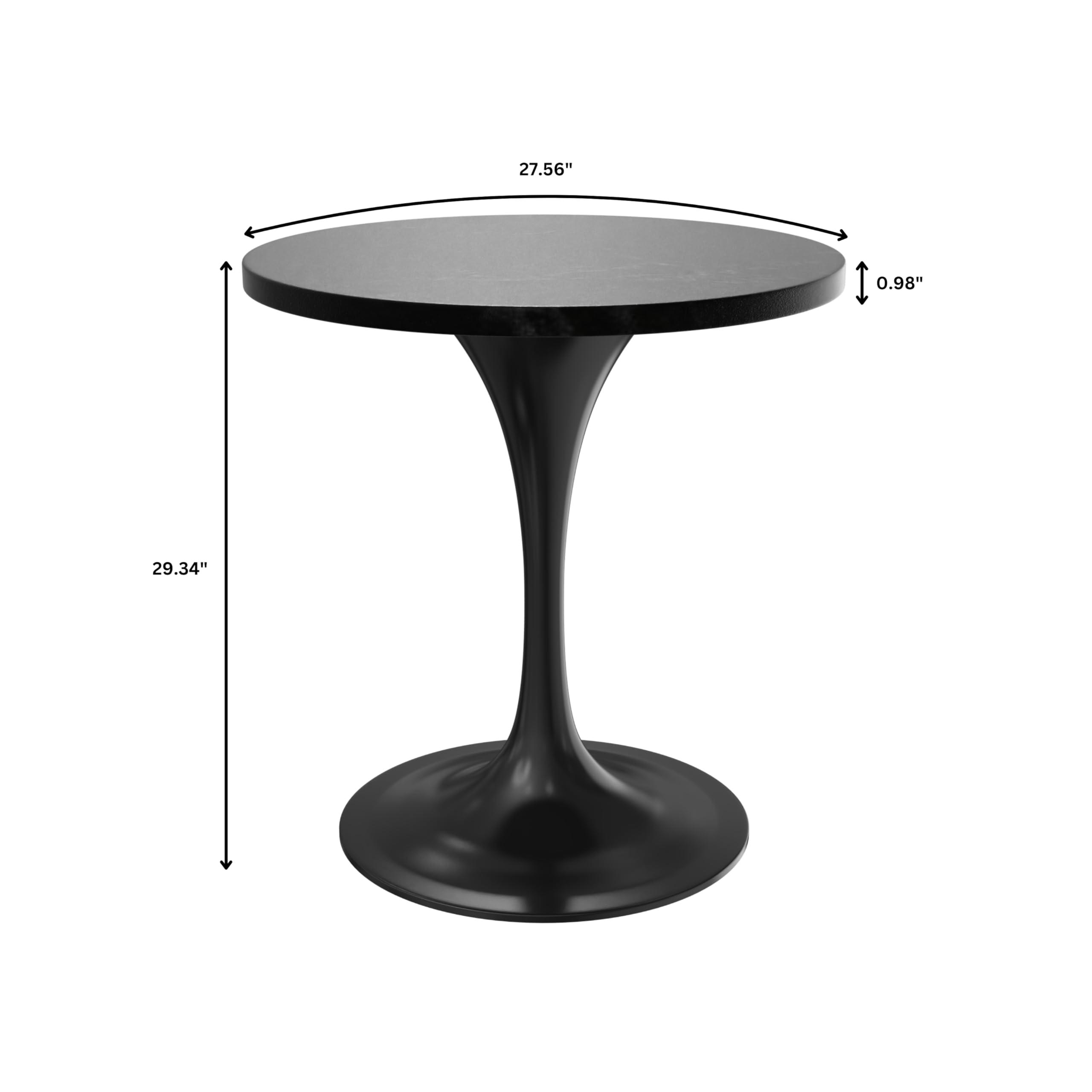 LeisureMod LeisureMod Verve Mid-Century Modern Dining Table with a 27\" Round MDF Tabletop and White Steel Pedestal Base for Kitchen and Dining Room (Black)