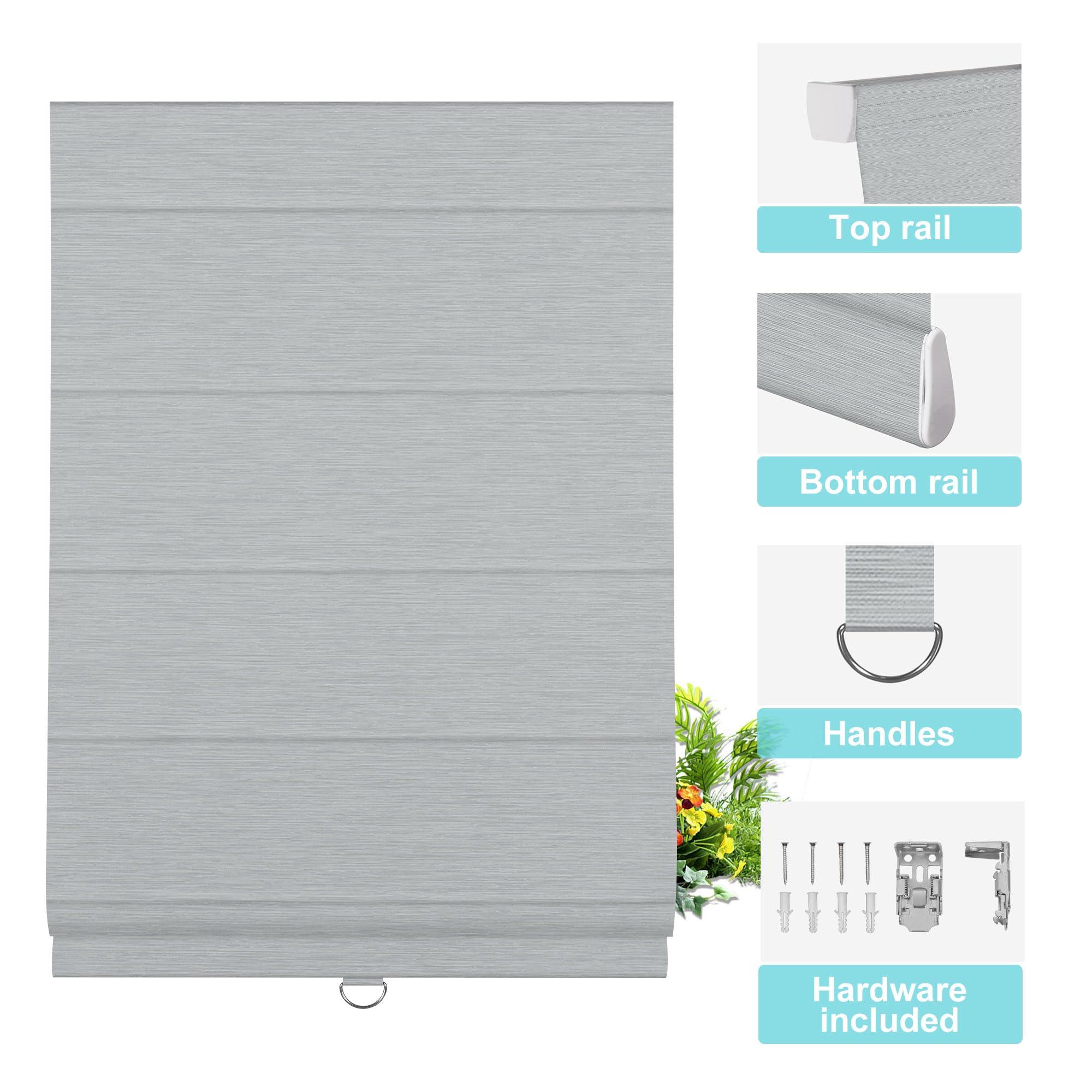 BERISSA BERISSA 100% Blackout Roman Shades for Windows,Cordless Linen Roman Blinds,Thermal Insulated Noise Reduction Room Darkening Pull Down Window Shades for Home Office Bedroom(46" W x 68" H) Dark Gray