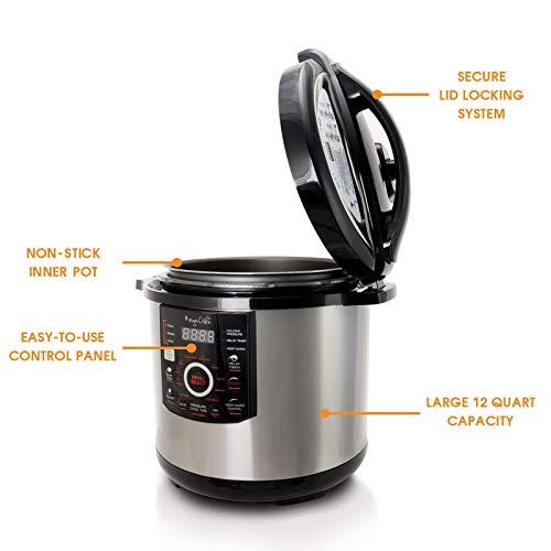 Megachef MegaChef 12 Quart Digital Pressure Cooker with 15 Preset Options and Glass Lid, Silver