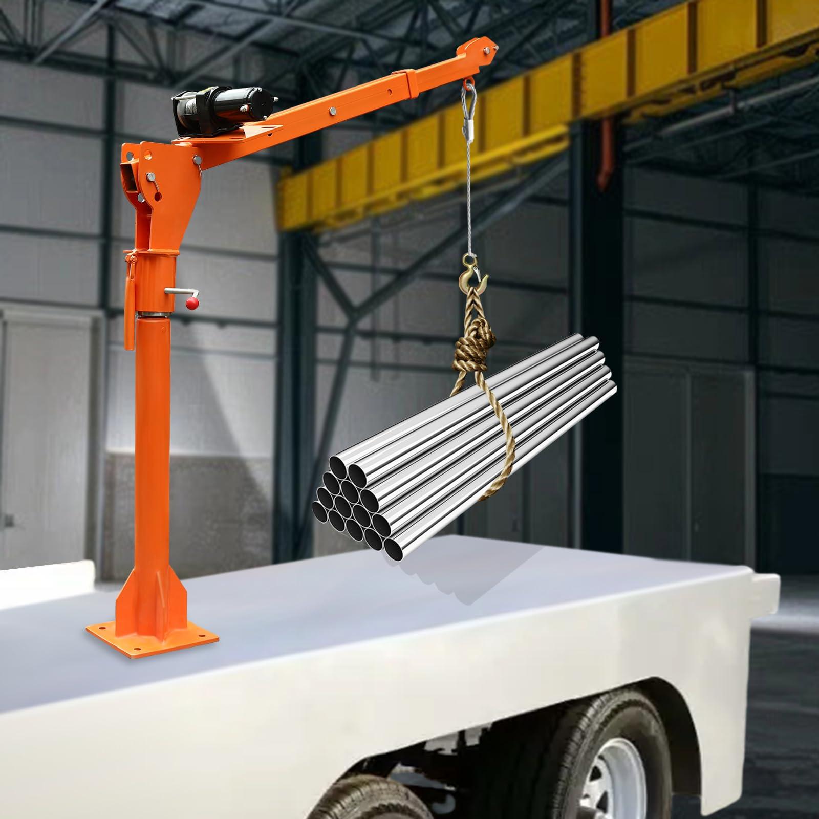BILPIKOGoo 1100 LB Truck-Mounted Crane, with Electric Winch 12V, Painted Q235 Steel Pickup Truck Jib Cranes 360 Rotate Base for Engines Hoist, Shop Crane