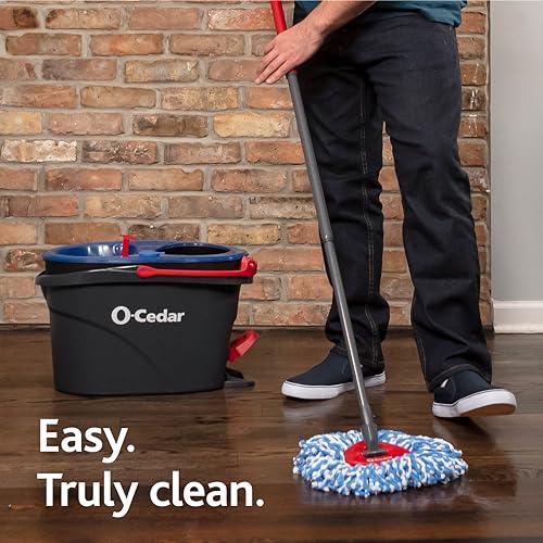O-Cedar O-Cedar EasyWring RinseClean Microfiber Spin Mop & Bucket Floor Cleaning System with 3 Extra Refills, Plastic, Grey