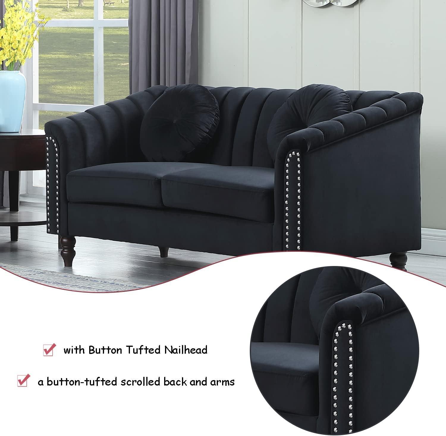 AYCP AYCP Contemporary Microfiber Fabric Sofa Set, Living Room Furniture Set, Couch Set for Living Room Furniture, Modern Office Sofa Sets Apply to Home and Office (Black, Sofa)