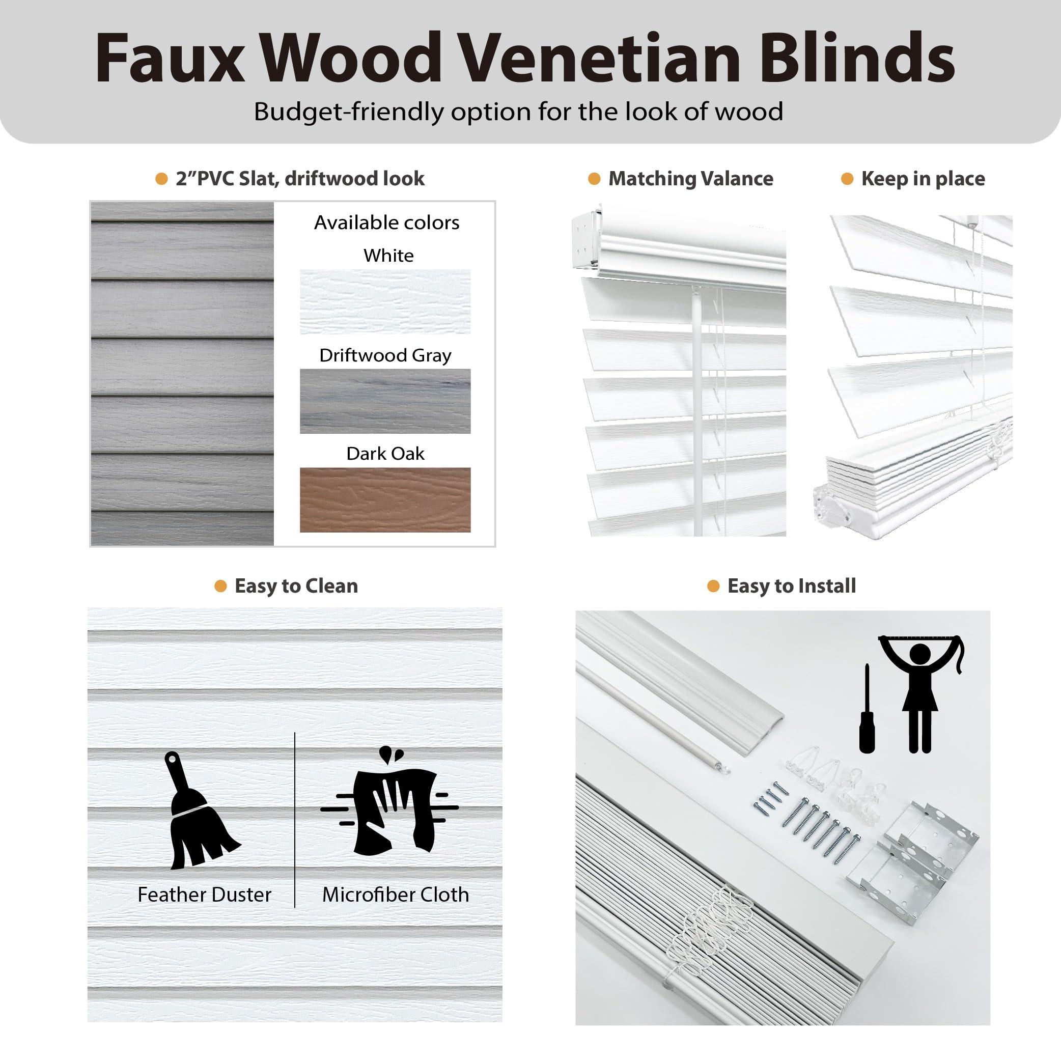 DEZ FURNISHINGS DEZ FURNISHINGS Cordless 2" Faux Wood Blind, 24.5" W x 72" H, White