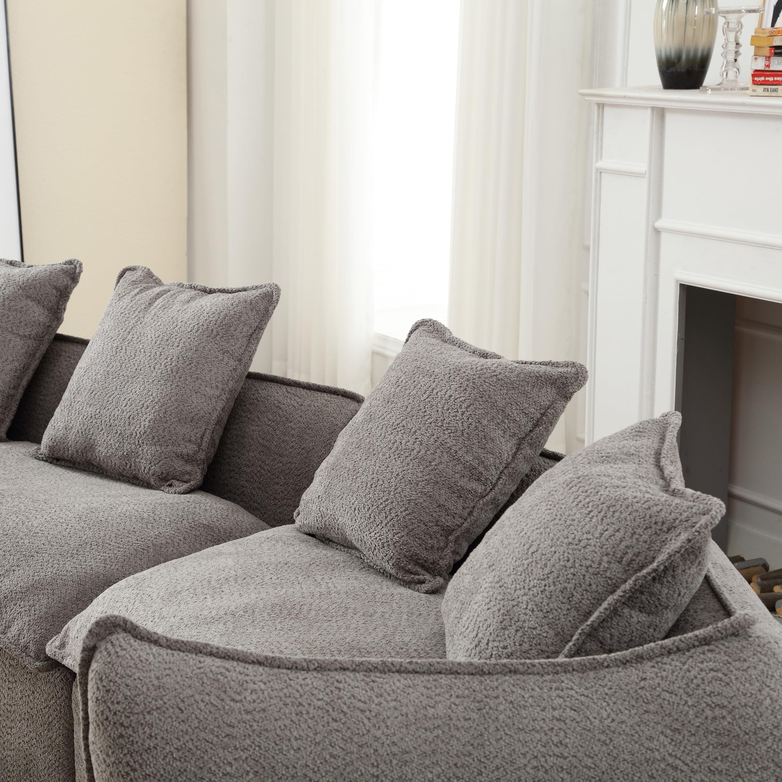 Haplized Haplized 129.9 Curved Boucle Sofa Couch, Modern Sectional Sofa Cloud Deep Seat Couch with 4 Pillows, Comfy Modular 4-Seat Couches for Living Room Apartment (Grey)