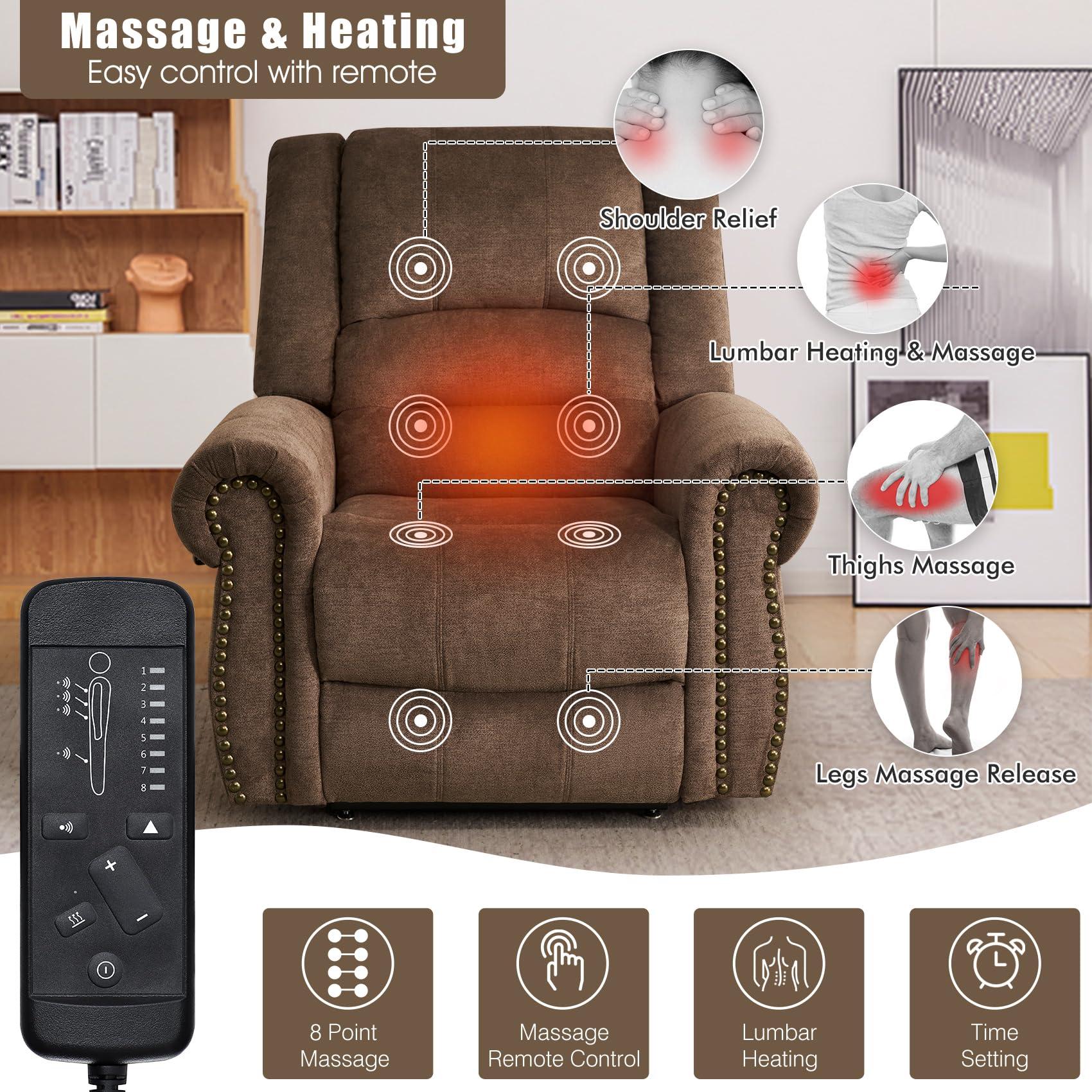 CDCASA CDCASA Dual Motor Lay Flat Lift Chairs Recliners for Elderly with Massage and Heat, Upgraded Chenille Infinite Position Large Sleeping Electric Power Lift Chair Recliner for Seniors, Brown