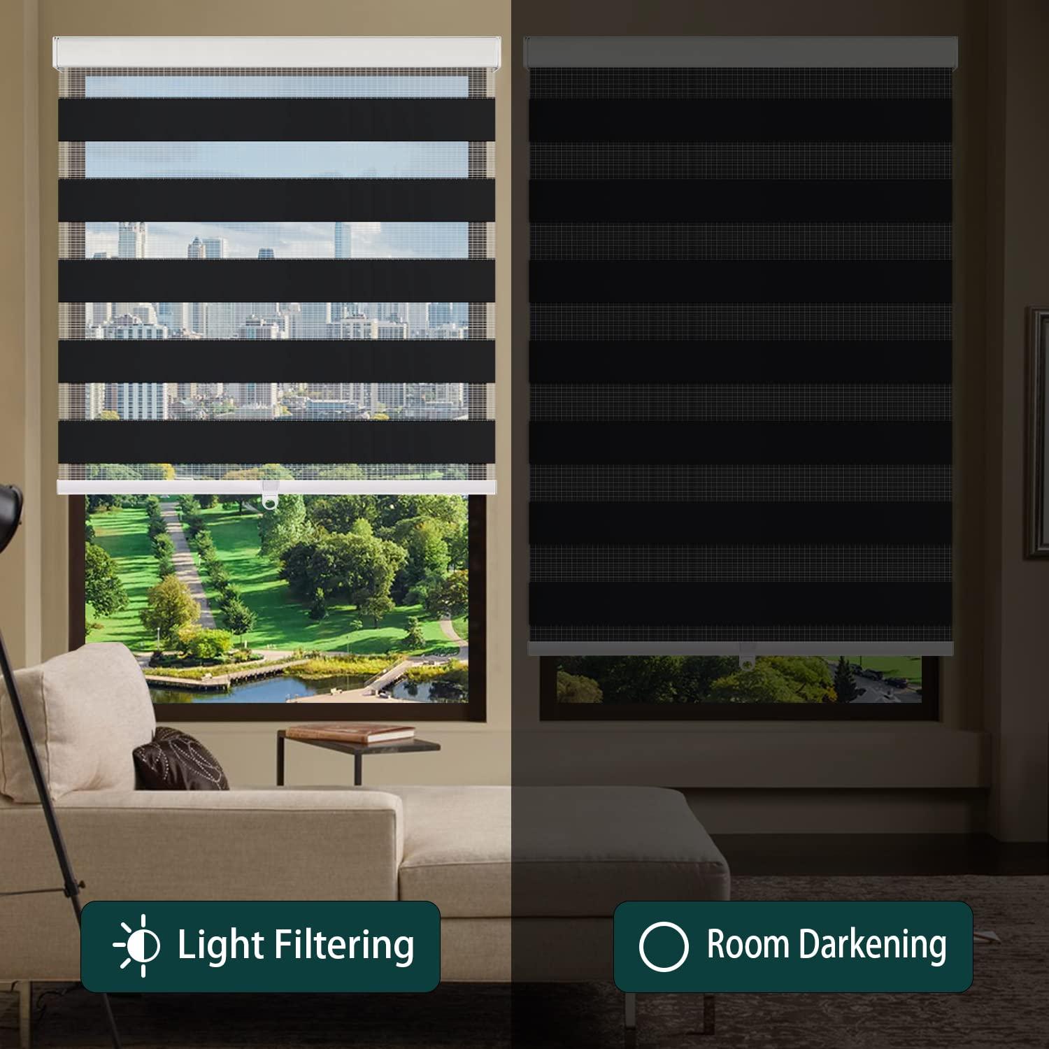IDEKIO Zebra Blinds,Roller Blinds for Windows,Custom Size Dual Layer Cordless Window Blinds and Shades,Sheer or Privacy Light Control,Day and Night Blinds for Door,Office[Black,43" W x 42" H Customize]