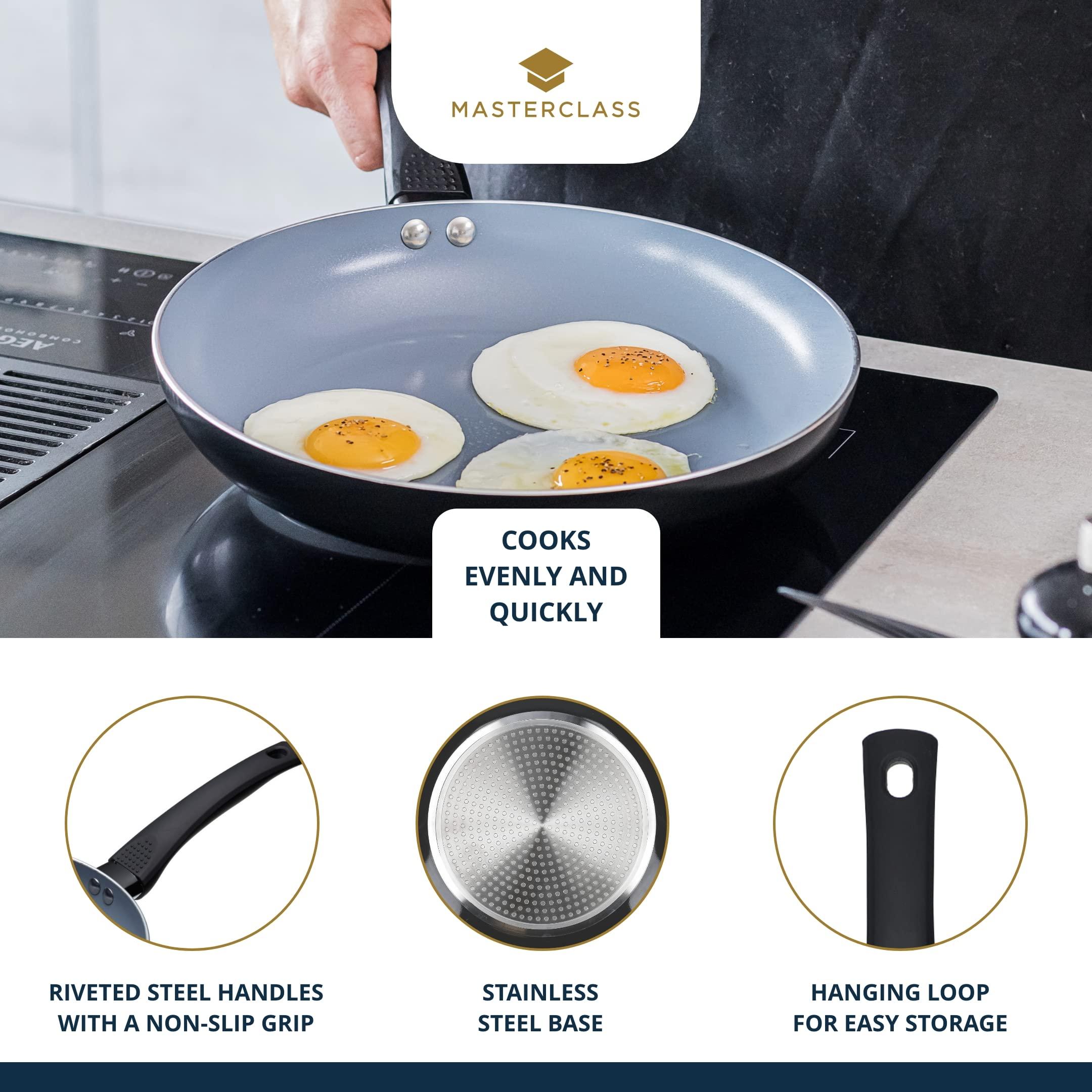 MasterClass MasterClass Eco Induction Frying Pan with Healthier Ceramic Chemical Free Non Stick, Large, Aluminium/Iron, Black/Blue, 30 cm