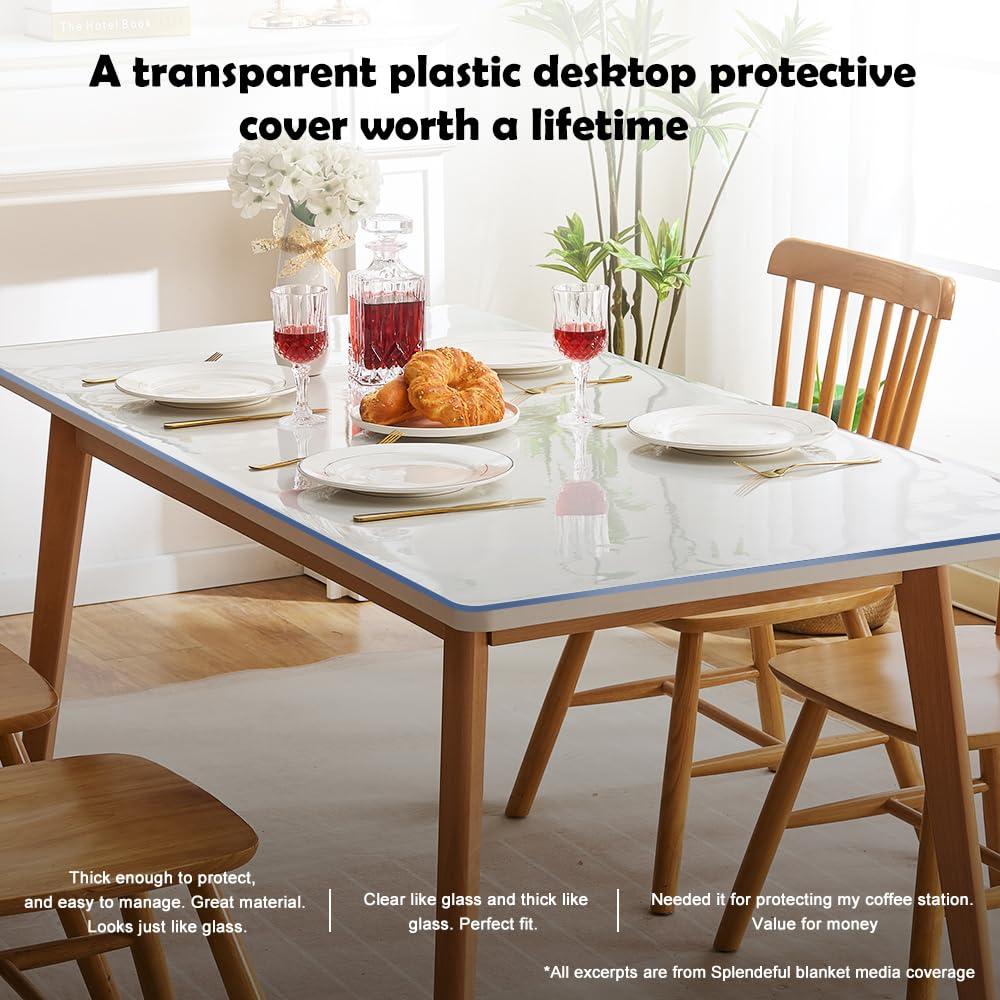 SPLENDEFUL Clear PVC Table Protector 32x44\" Crystal Vinyl Table Pad Wood Furniture Screen Protection Plastic Table Top Pad for Coffee Table TV End Cabinet Table Dining Table Waterproof Non-Slip Desk Cover Pad
