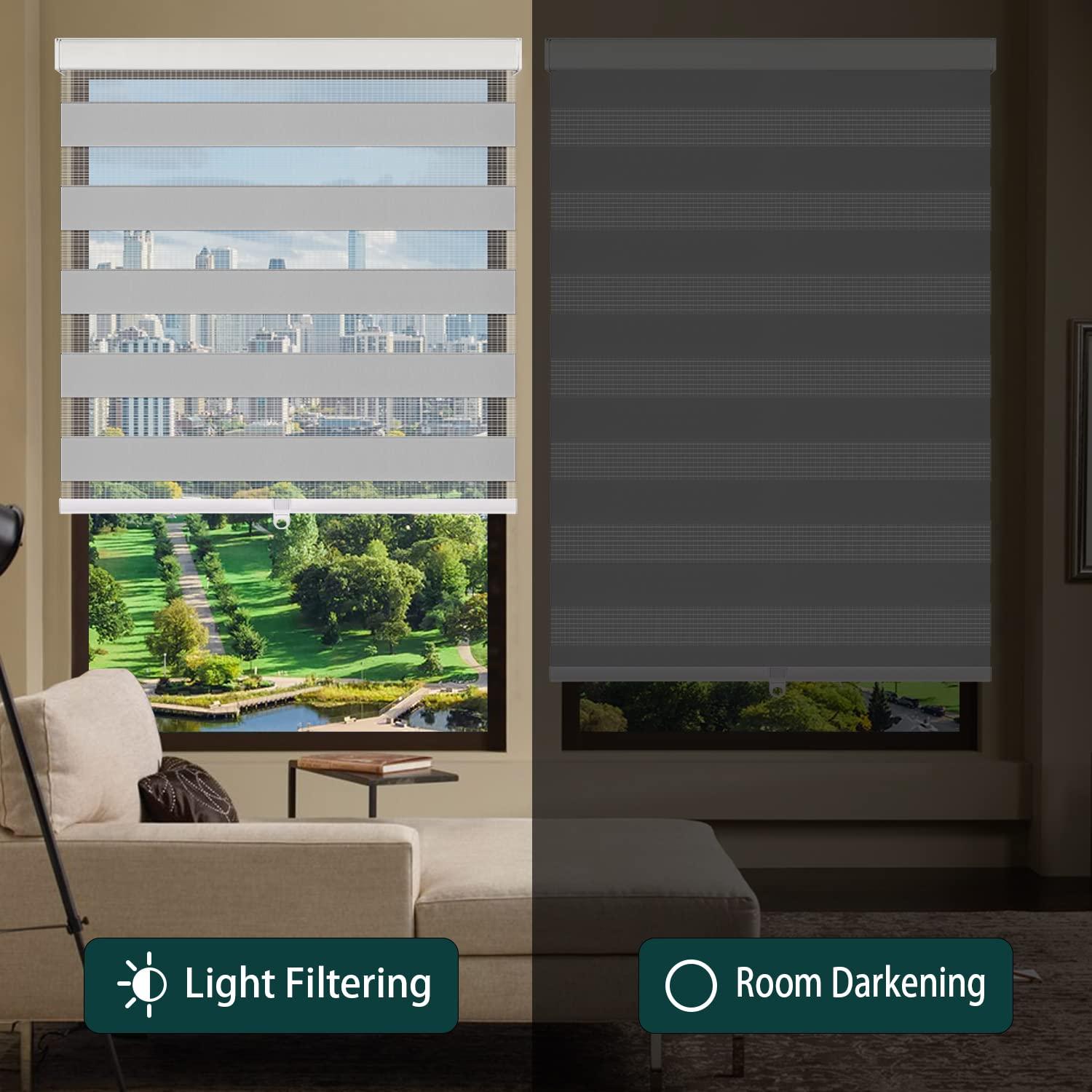 IDEKIO Zebra Blinds,Roller Blinds for Windows,Custom Size Dual Layer Cordless Window Blinds and Shades,Sheer or Privacy Light Control,Day and Night Blinds for Door,Office[Grey,24" W x 76" H Customize]