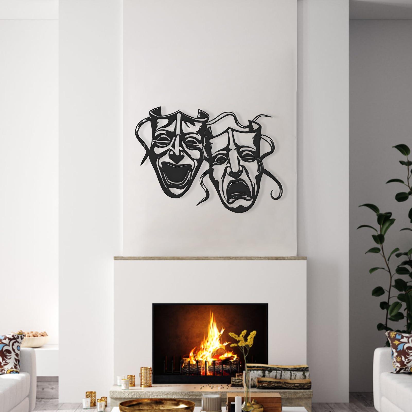 Cadeali Comedy and Tragedy Masks Wall Decor, Drama Faces Wall Art, Metal Wall Art, Theater Mask Happy Sad Face Decor, Wall Theater Mask, Face Metal Wall Art, Living Room Wall Art, Lovers Gifts (Gold, 30"x22" | 76x55cm)