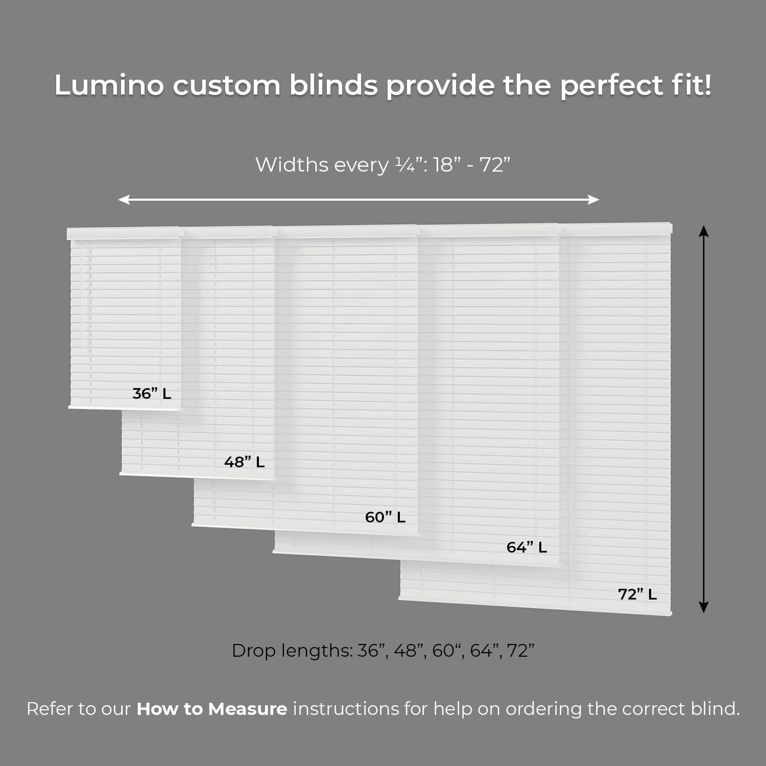 Lumino 2 Inch Cordless Room Darkening Faux Wood Blind - 68.75" W x 72" L - White, Over 1,000 Custom Sizes Starting at 18.97, Inside or Outside Mount, Venetian Shades for Interior Windows by Lumino