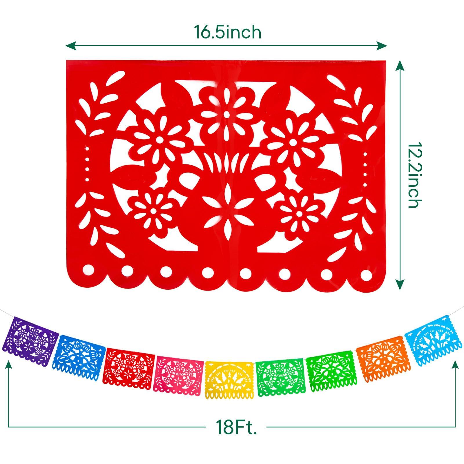 DomeStar DomeStar 2 Packs Mexican Party Decoration, 36 Feet Plastic Papel Picado Fiesta Banner Cinco de Mayo Garland for Mexican Birthday Party Supplies