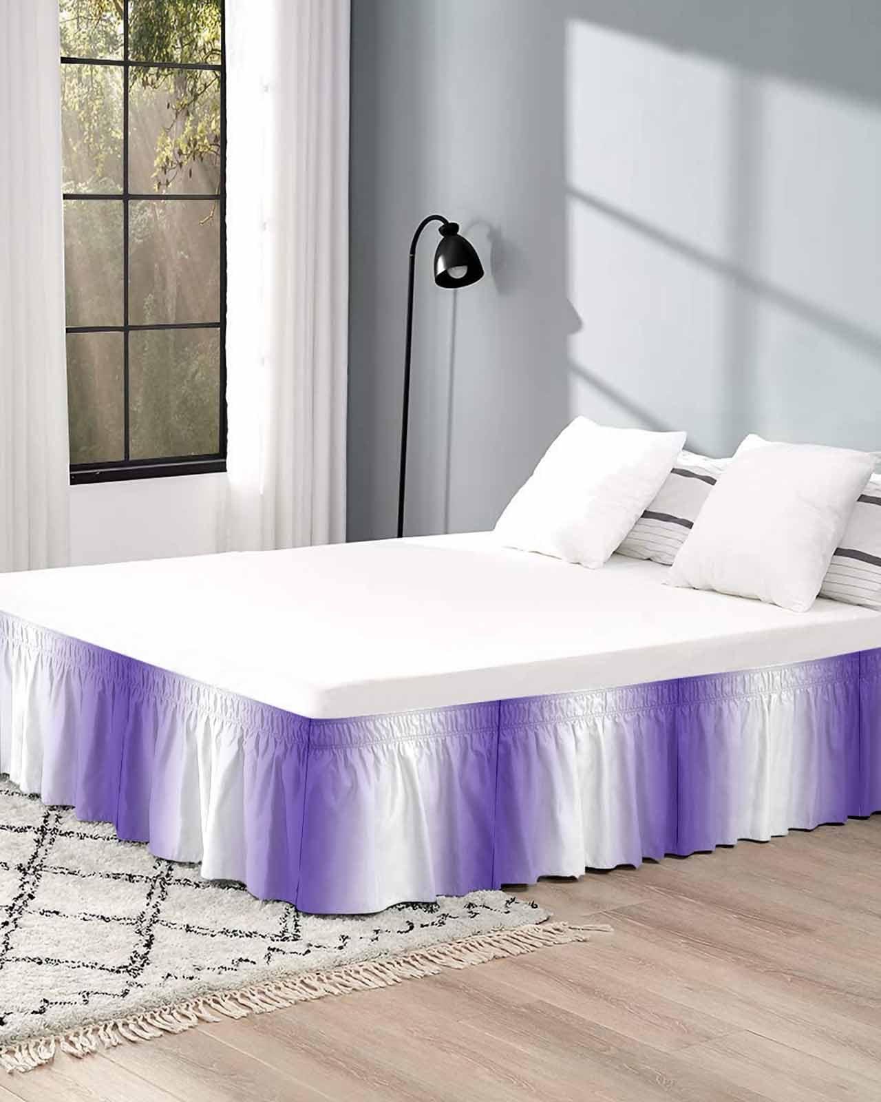 Sabolny Purple White Bed Skirt Queen Size 18 Inch Drop, Adjustable & Elastic Wrap Around Bed Skirts Pleated Luxury Dust Ruffles for Twin Full Queen Cal King Base Bed, Modern Minimalist Geometric Ombre Art