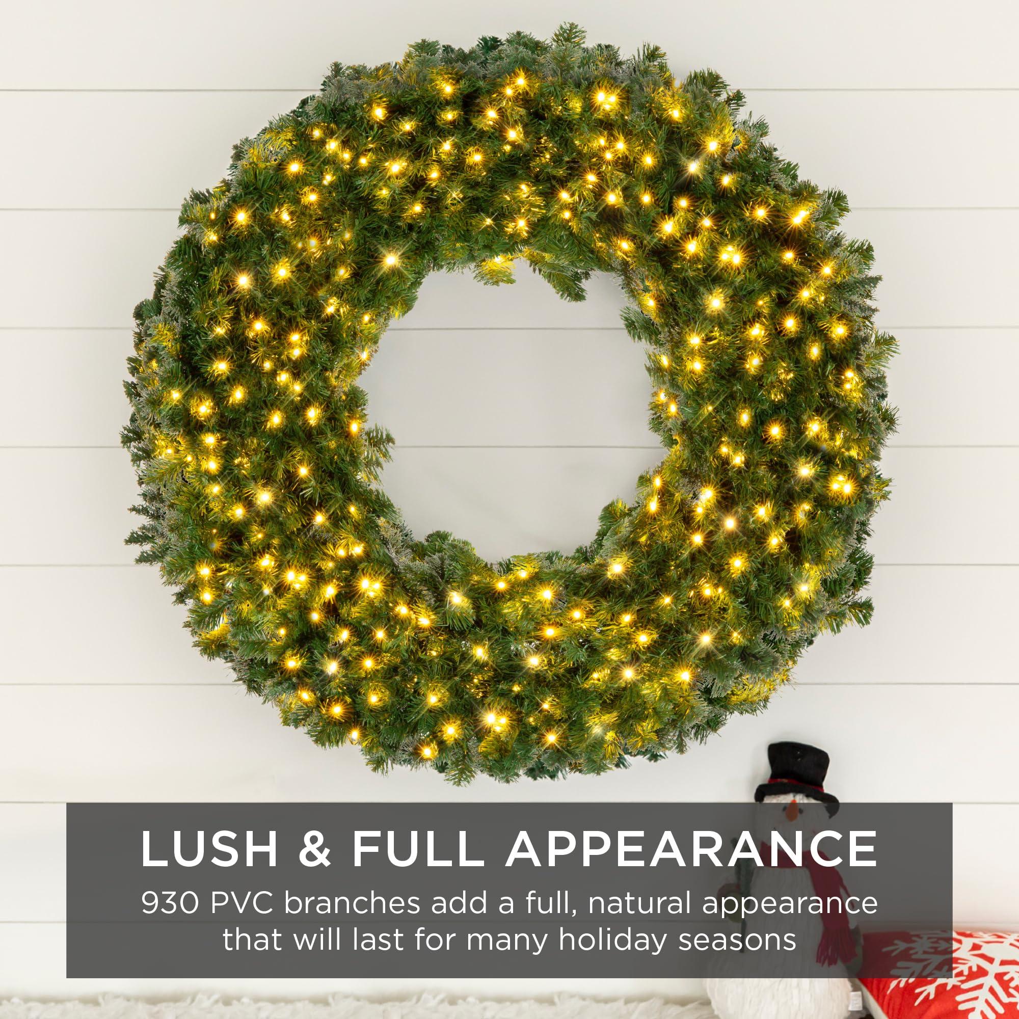 Best Choice Products Best Choice Products 60in Large Artificial Pre-Lit Fir Christmas Wreath Holiday Accent Decoration w/ 300 LED Lights, 930 PVC Tips