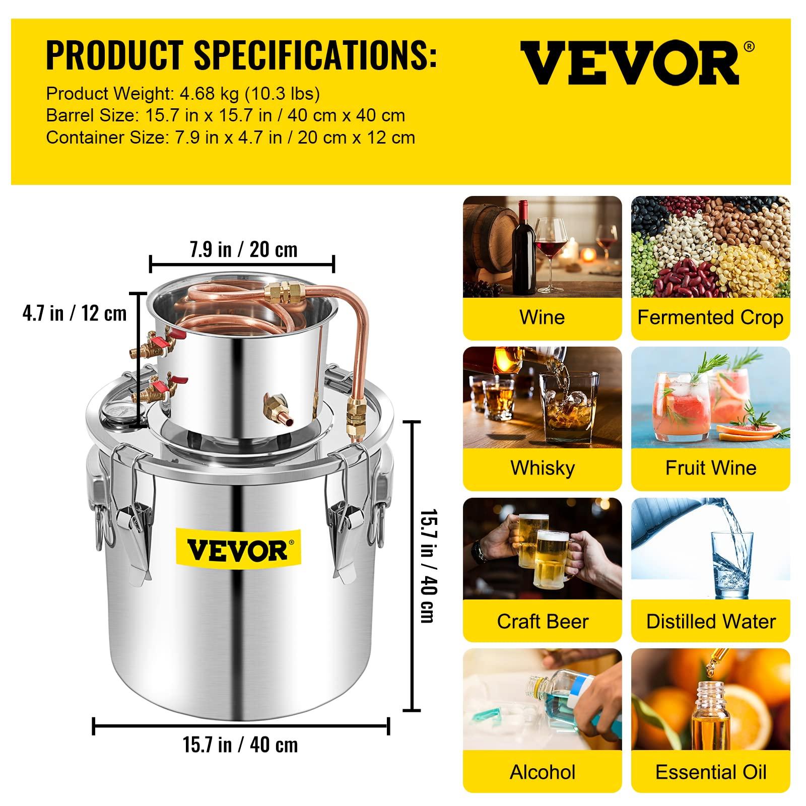 VEVOR VEVOR Alcohol Still 13.2Gal/50L Alcohol Distiller Stainless Steel Distillery Kit for Alcohol With Copper Tube & Pump Home Brewing Kit Build-in Thermometer for DIY Whisky Wine Brandy