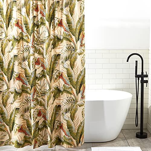 Tommy Bahama Tommy Bahama - Fabric Shower Curtain, Stylish Striped Bathroom Decor, Hook Holes Top (Palmiers Green, 72\" x 72\")